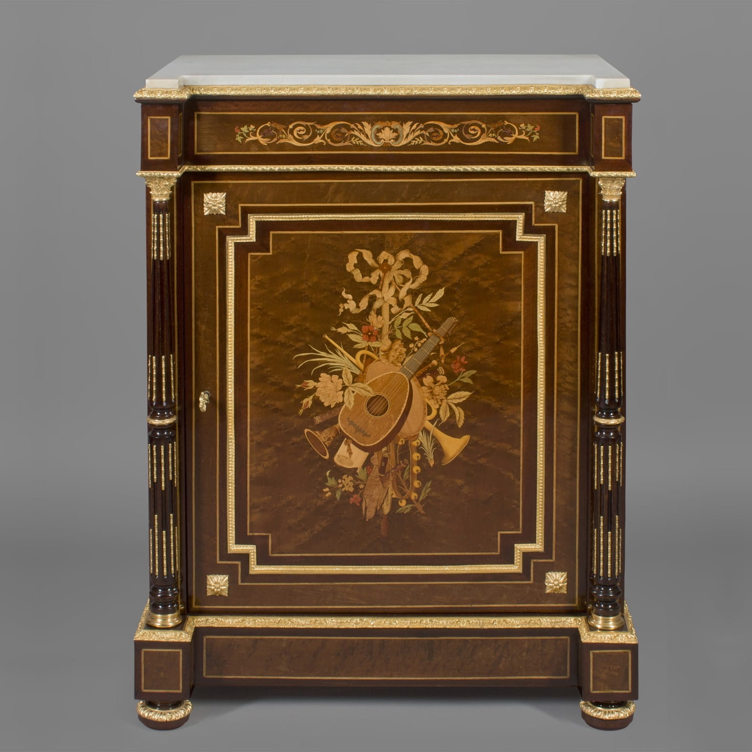 A Fine Louis XVI Style Marquetry Inlaid Side Cabinet and Encoignures En Suite - Image 2
