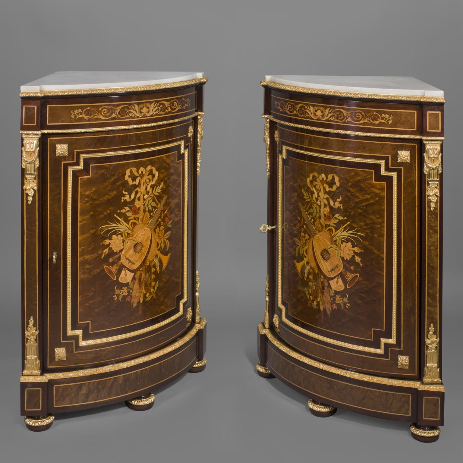 A Fine Louis XVI Style Marquetry Inlaid Side Cabinet and Encoignures En Suite - Image 5