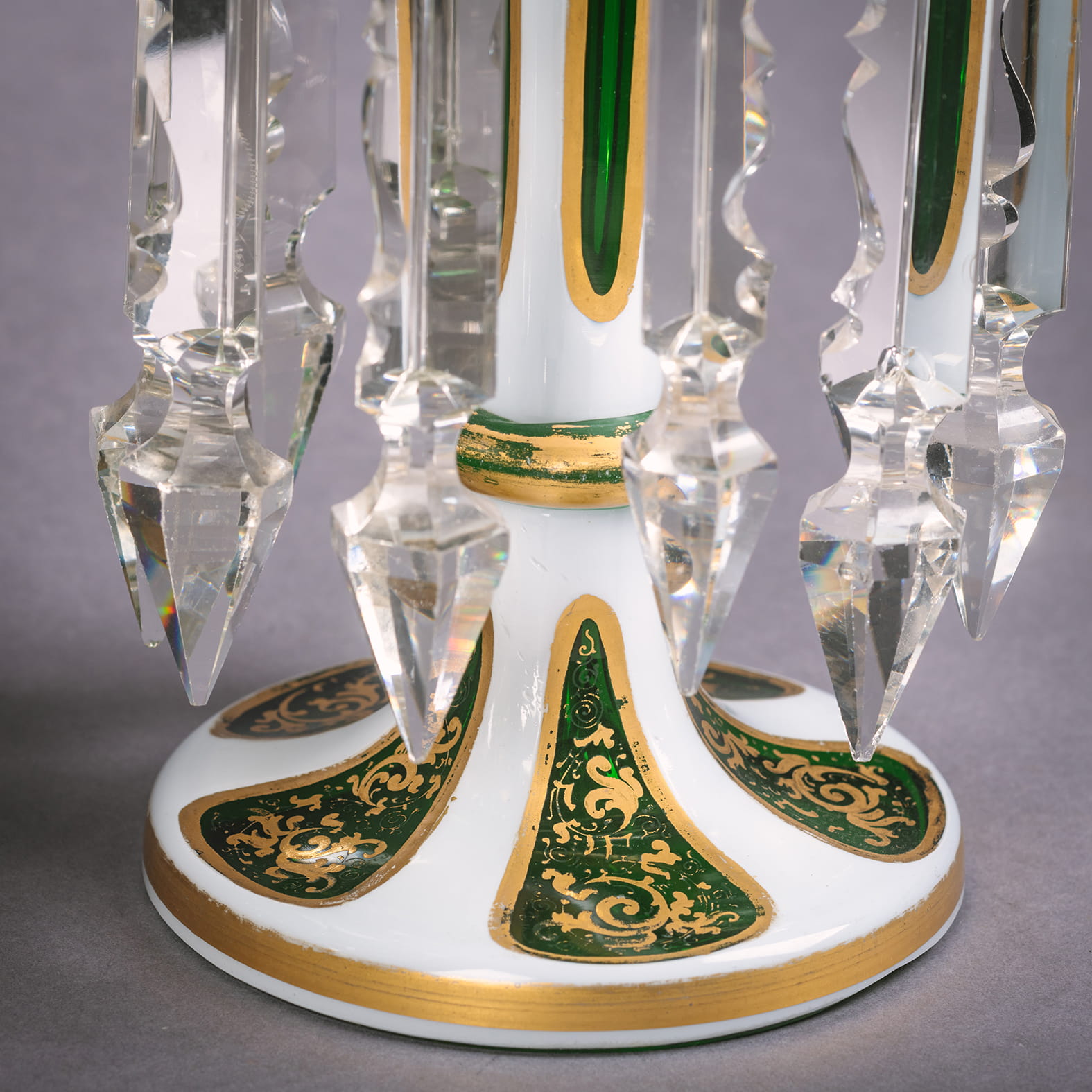 A Pair of Green and White Overlay Glass Lustres - Image 6