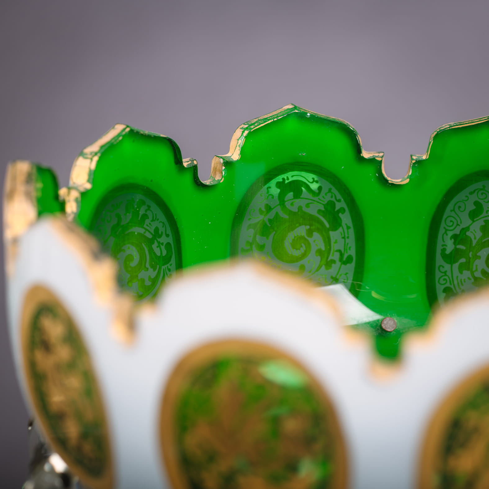 A Pair of Green and White Overlay Glass Lustres - Image 4
