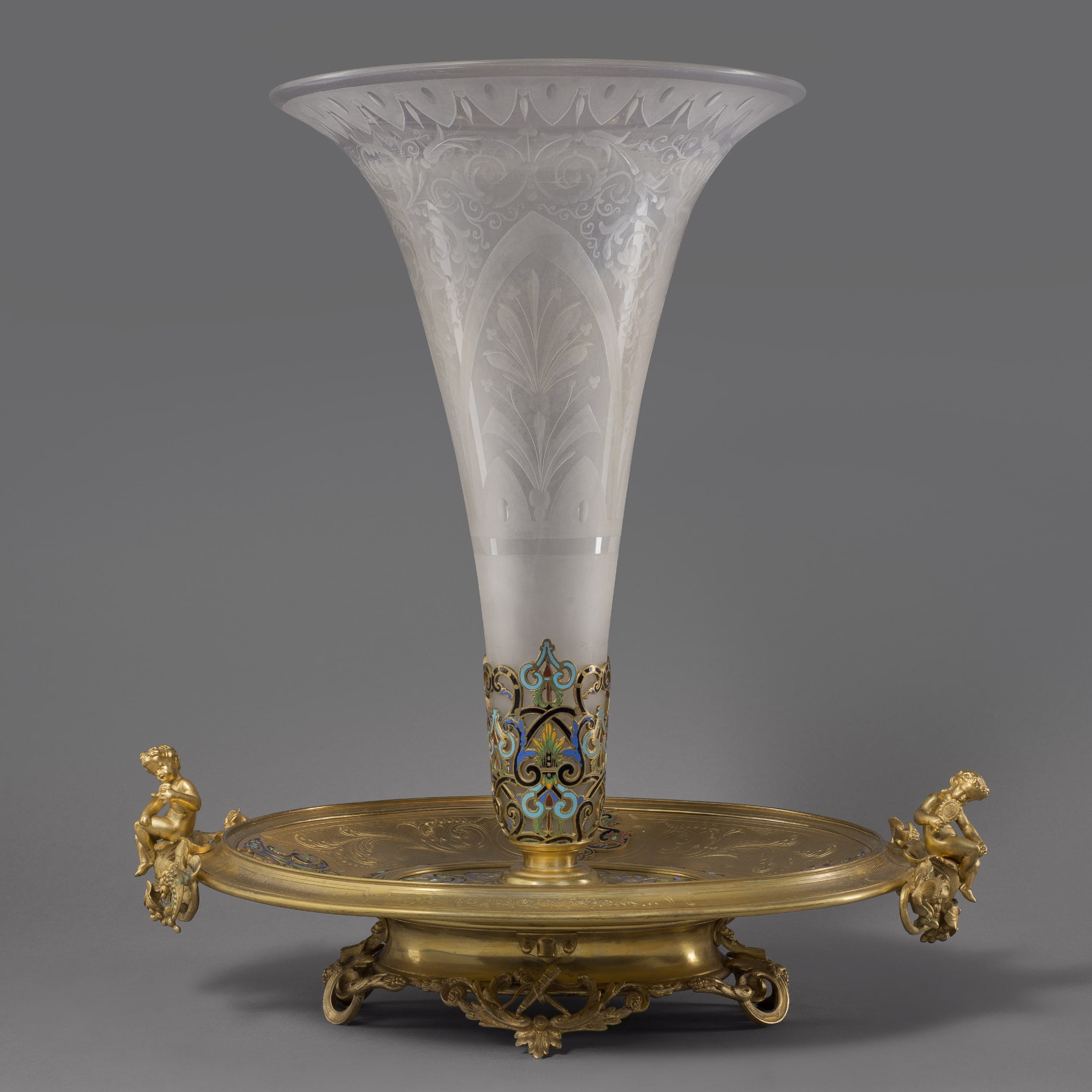 A Napoléon III Gilt-Bronze and Champlevé Enamel Centrepiece
