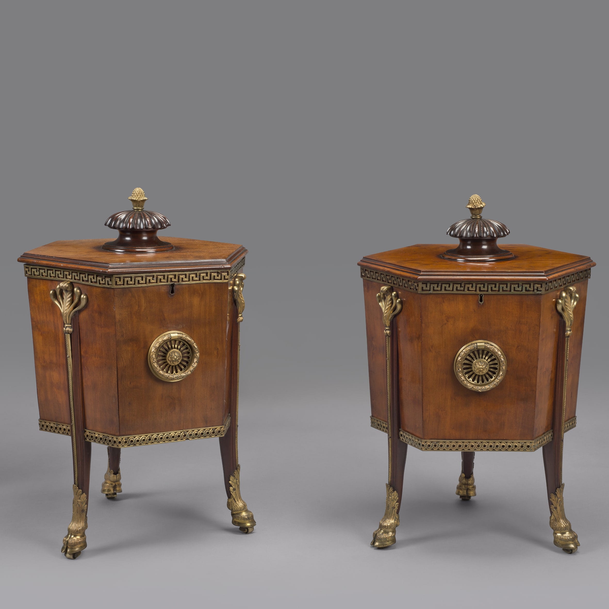 A Rare Pair of George III Style Gilt-Bronze Mounted Mahogany Cellarettes