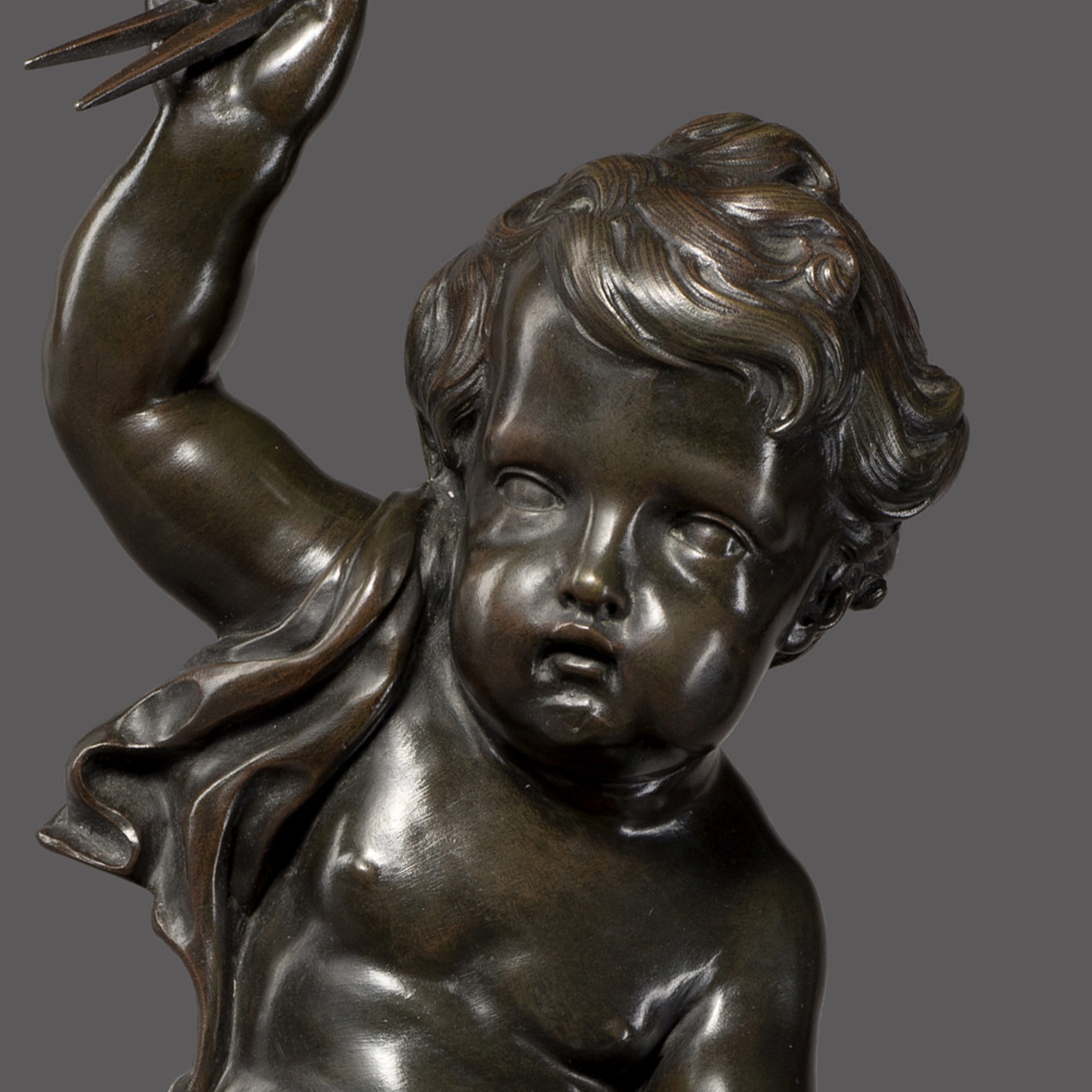 A Fine Patinated Bronze Putto Figure Emblematic of Architecture - Image 4