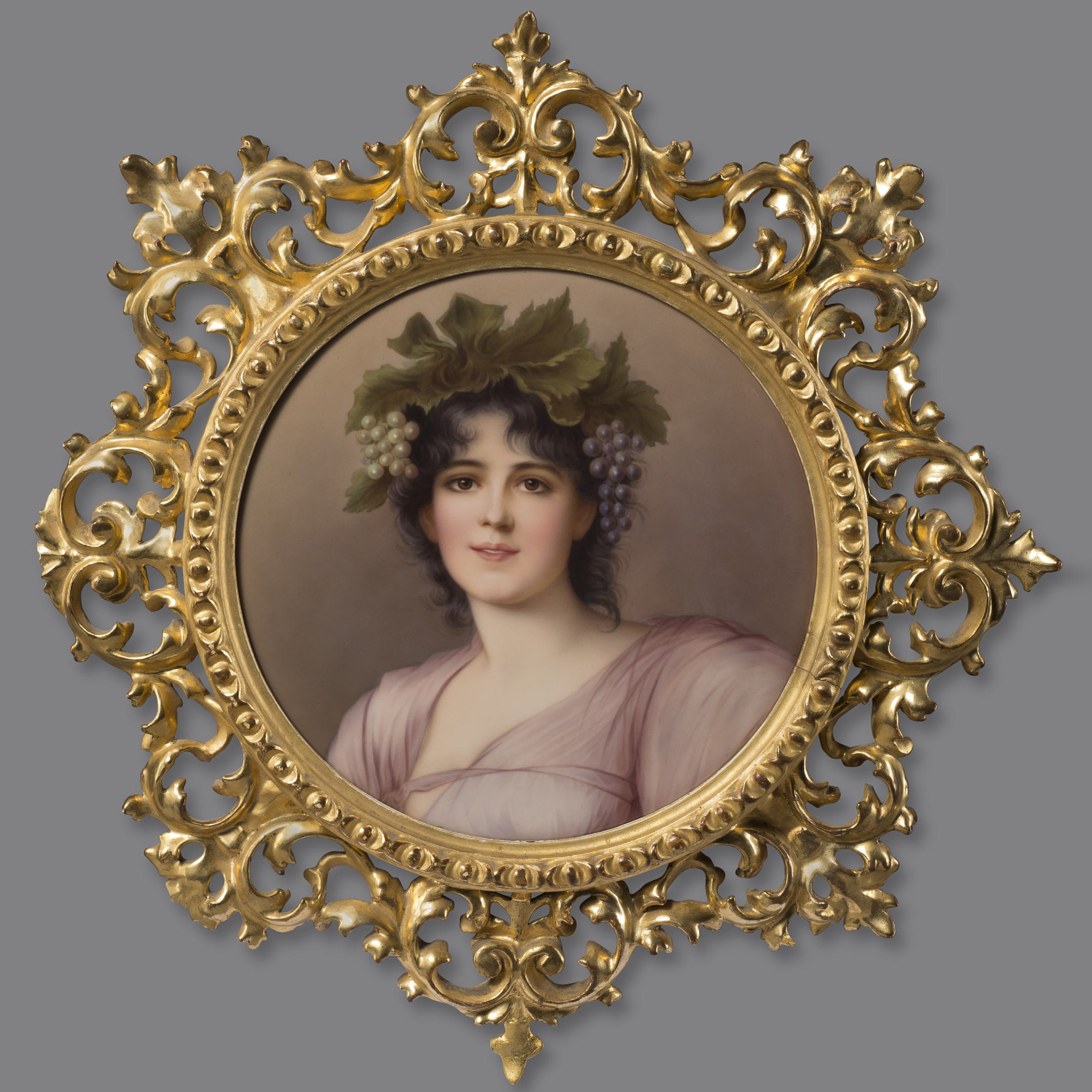 A Porcelain Plaque Depicting A Maiden As A Young Bacchante