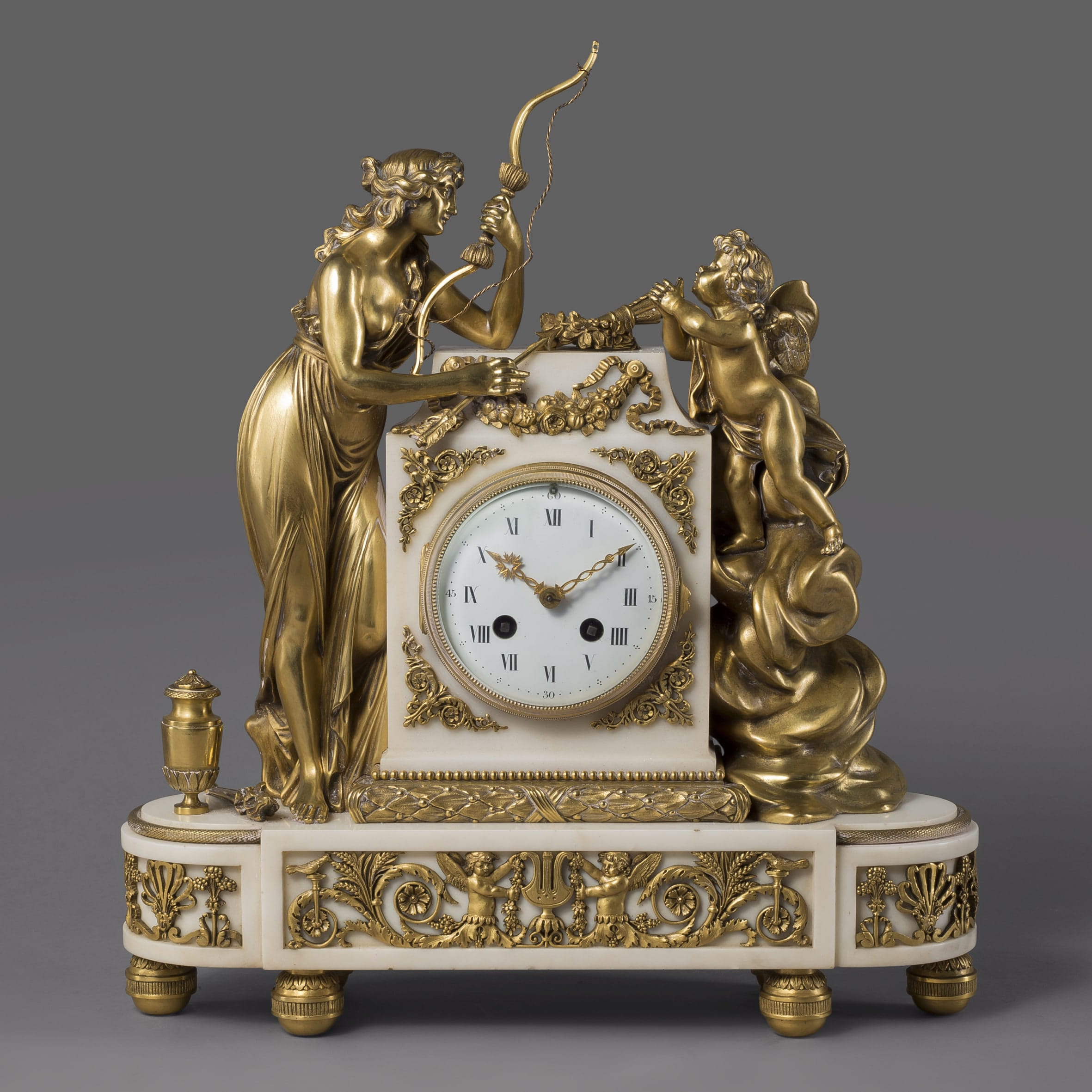 A Fine Louis XVI Style Gilt-Bronze and White Marble Clock