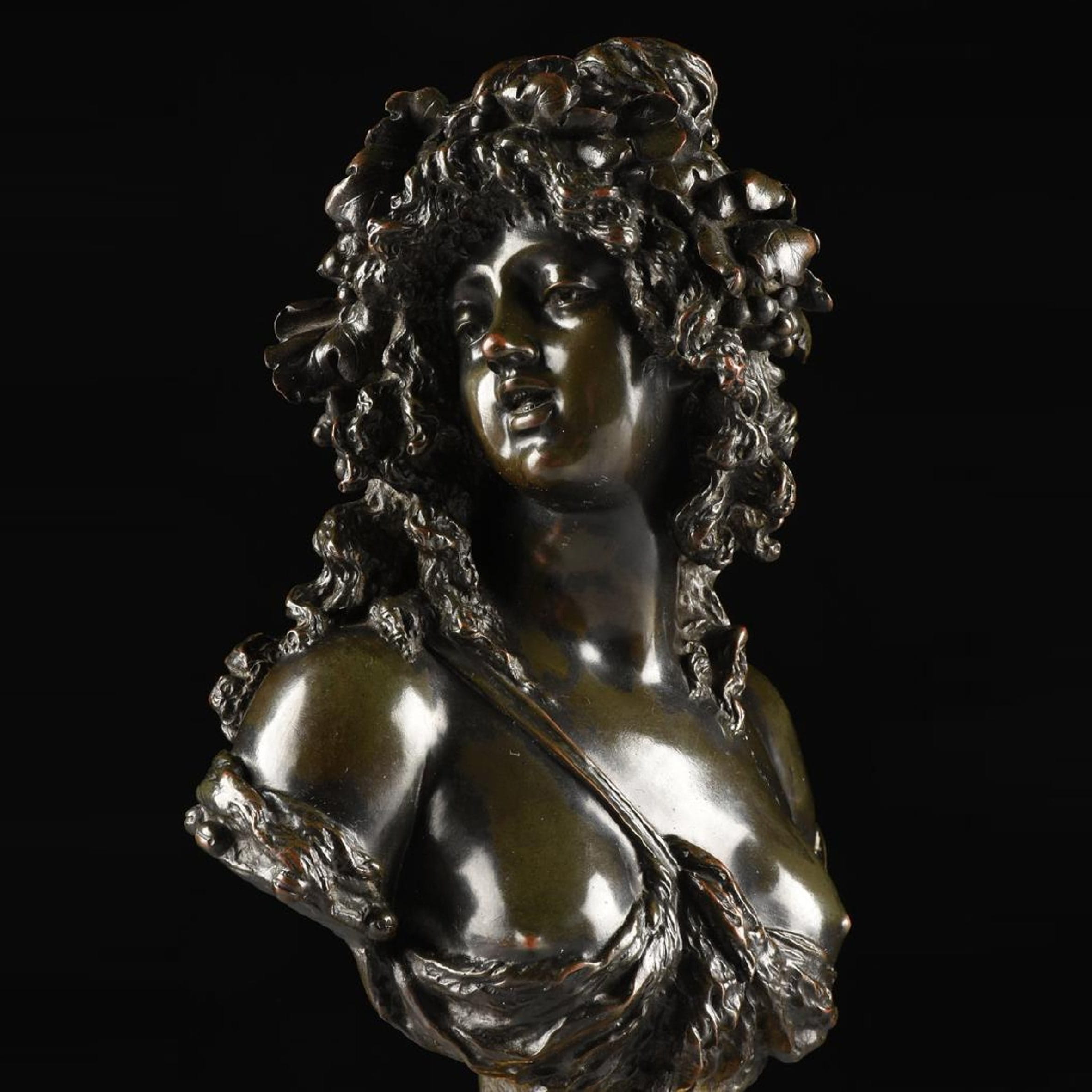 A Pair of Patinated Bronze Busts of Bacchantes - Image 3