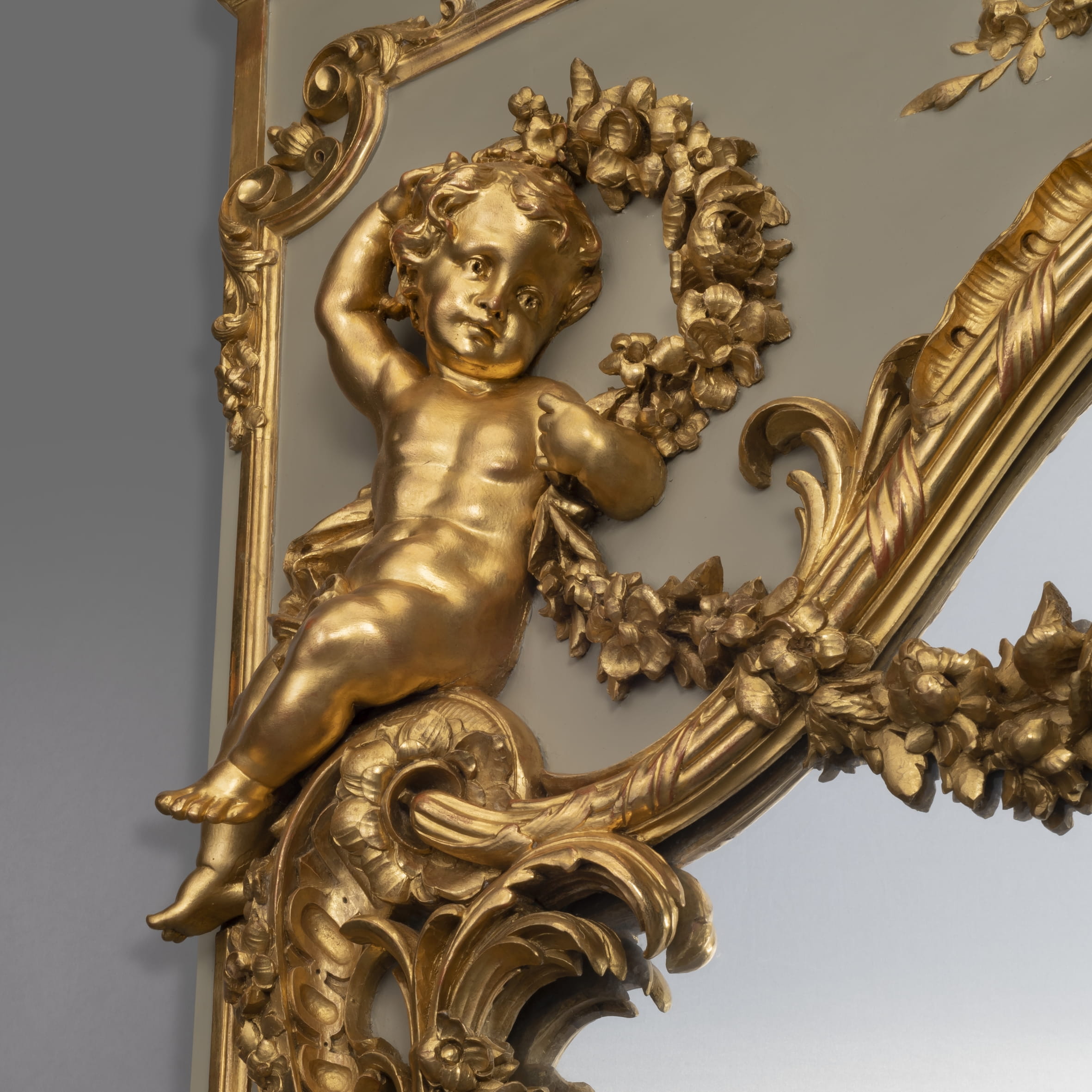 A Finely Carved Louis XV Style Parcel-Gilt And Painted Trumeau Mirror - Image 2