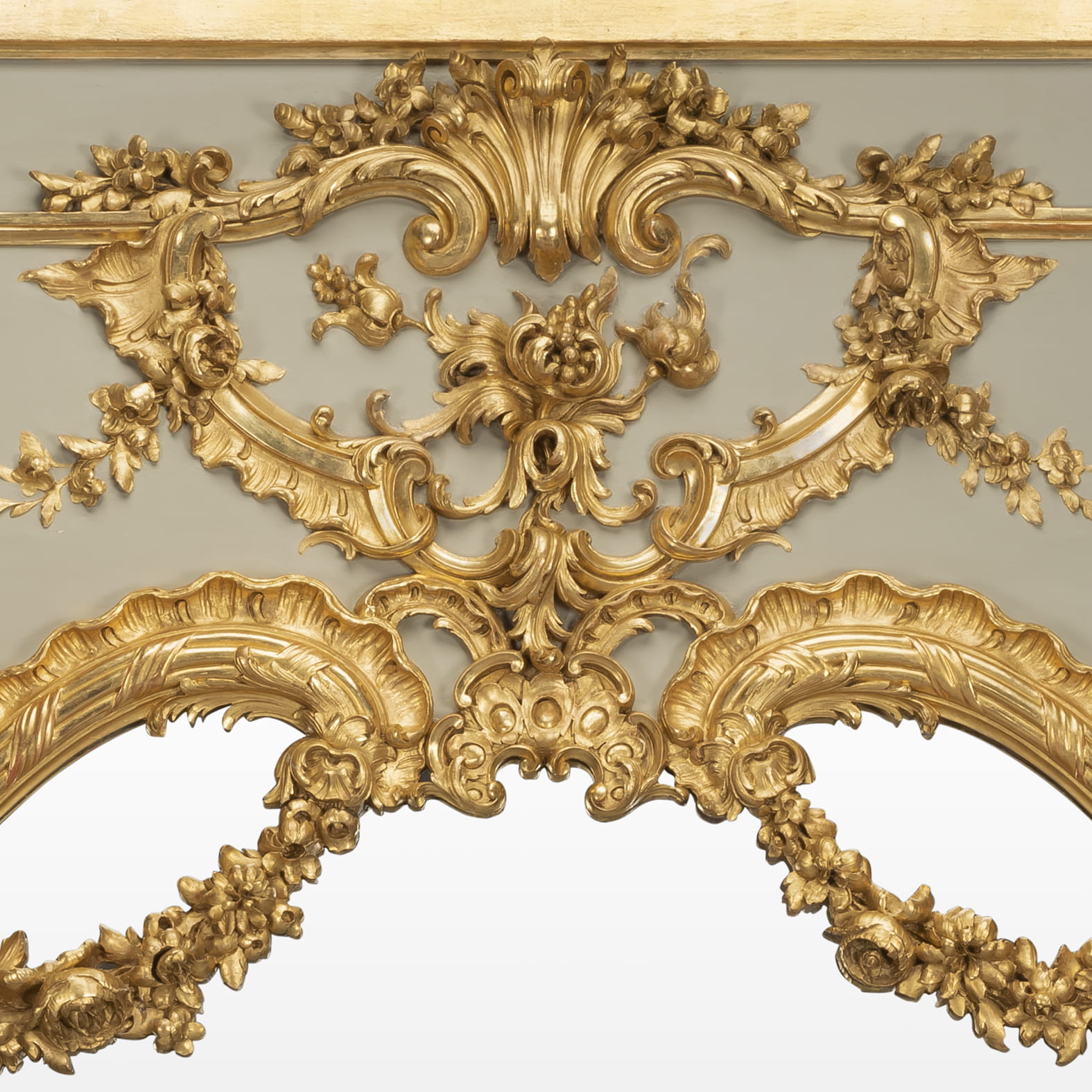 A Finely Carved Louis XV Style Parcel-Gilt And Painted Trumeau Mirror - Image 5