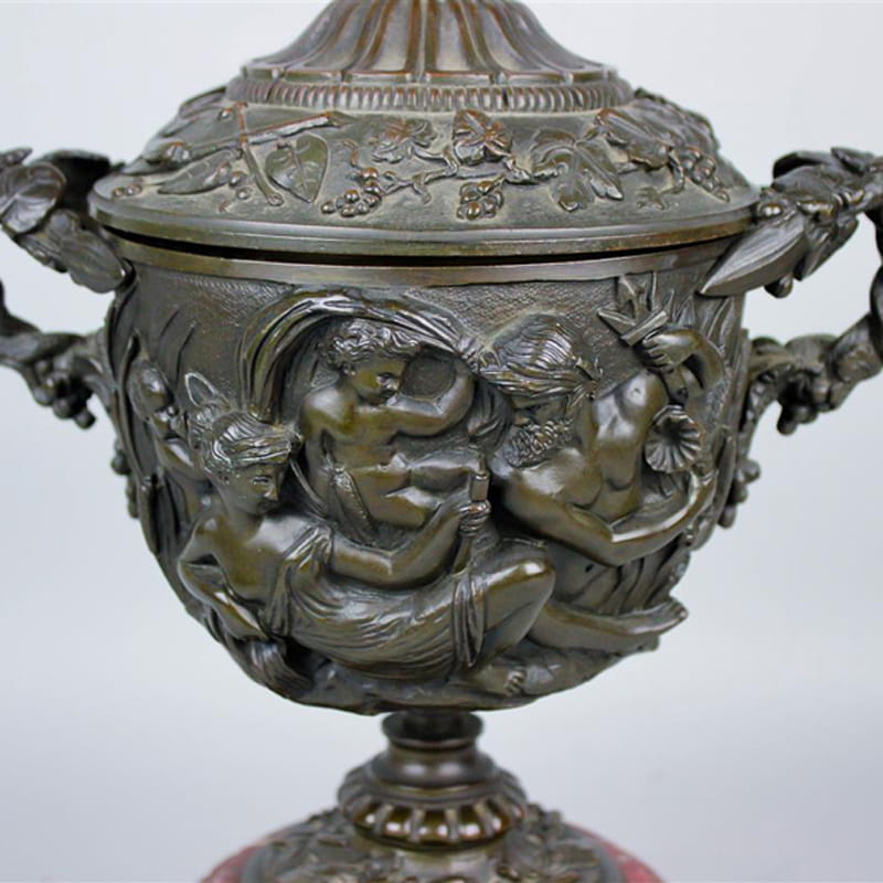 A Pair of Patinated Bronze and Marble Urns and Covers - Image 6
