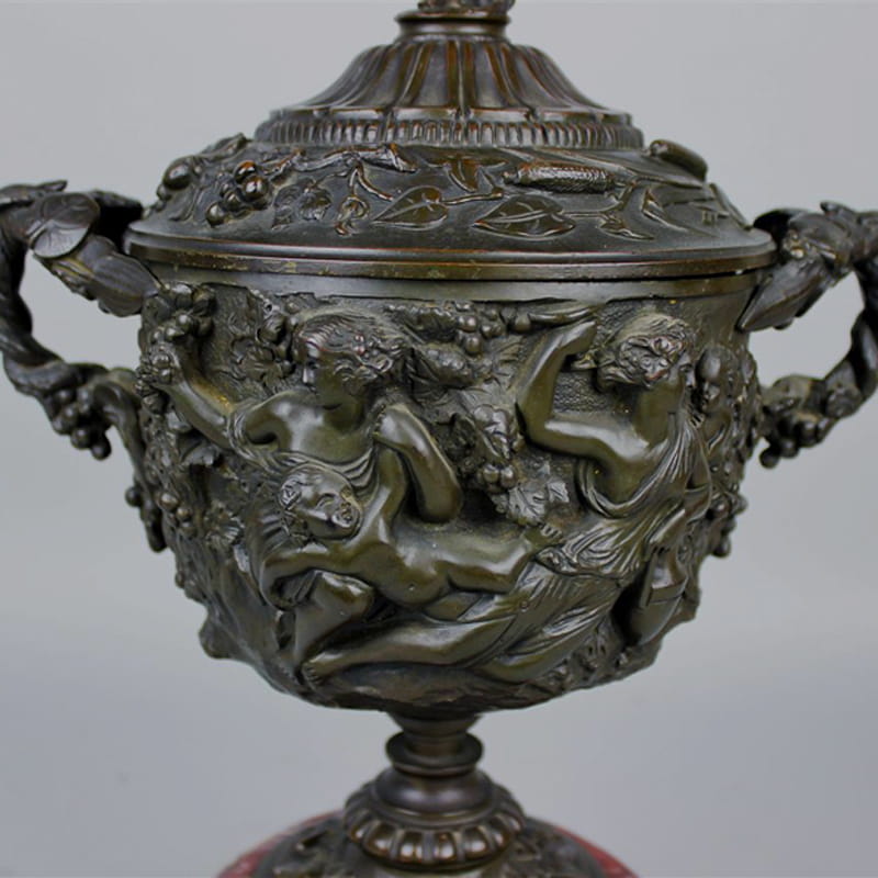 A Pair of Patinated Bronze and Marble Urns and Covers - Image 5