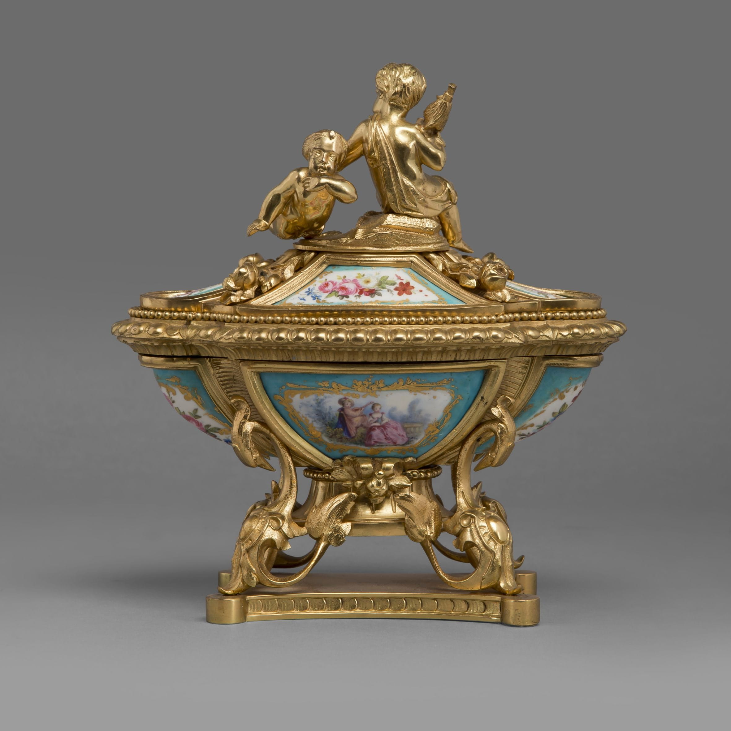 A Fine Louis XV Style Gilt-Bronze and Sèvres Style Porcelain Inkwell - Image 2