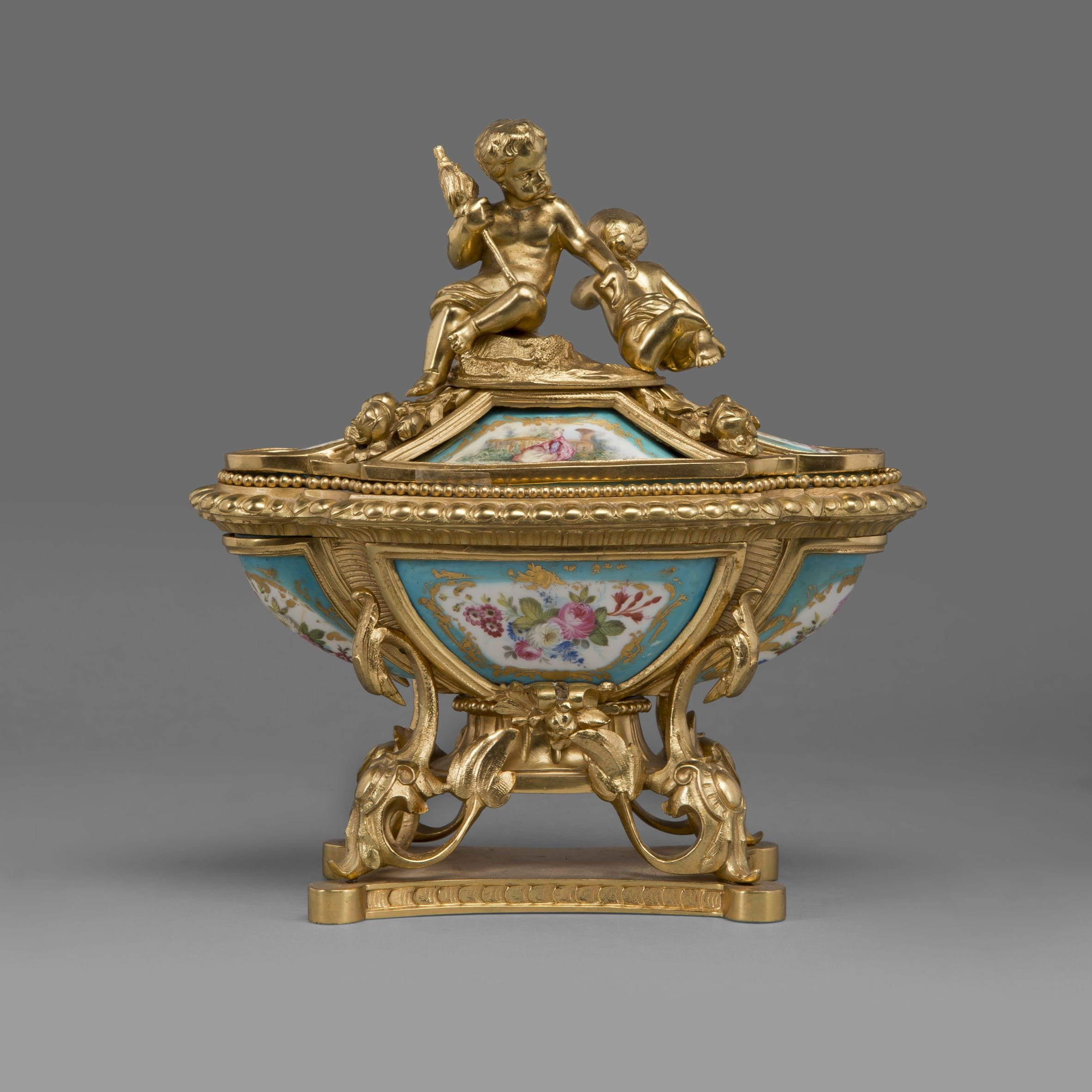 A Fine Louis XV Style Gilt-Bronze and Sèvres Style Porcelain Inkwell