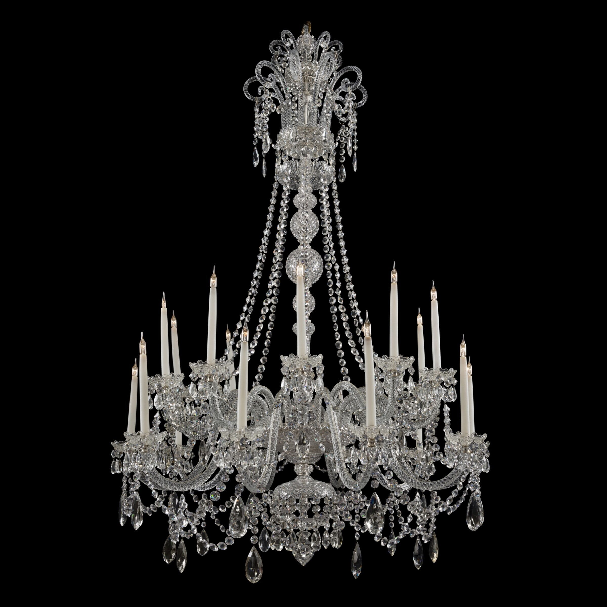 A Large George III Style Cut-Glass Twenty-Light Chandelier