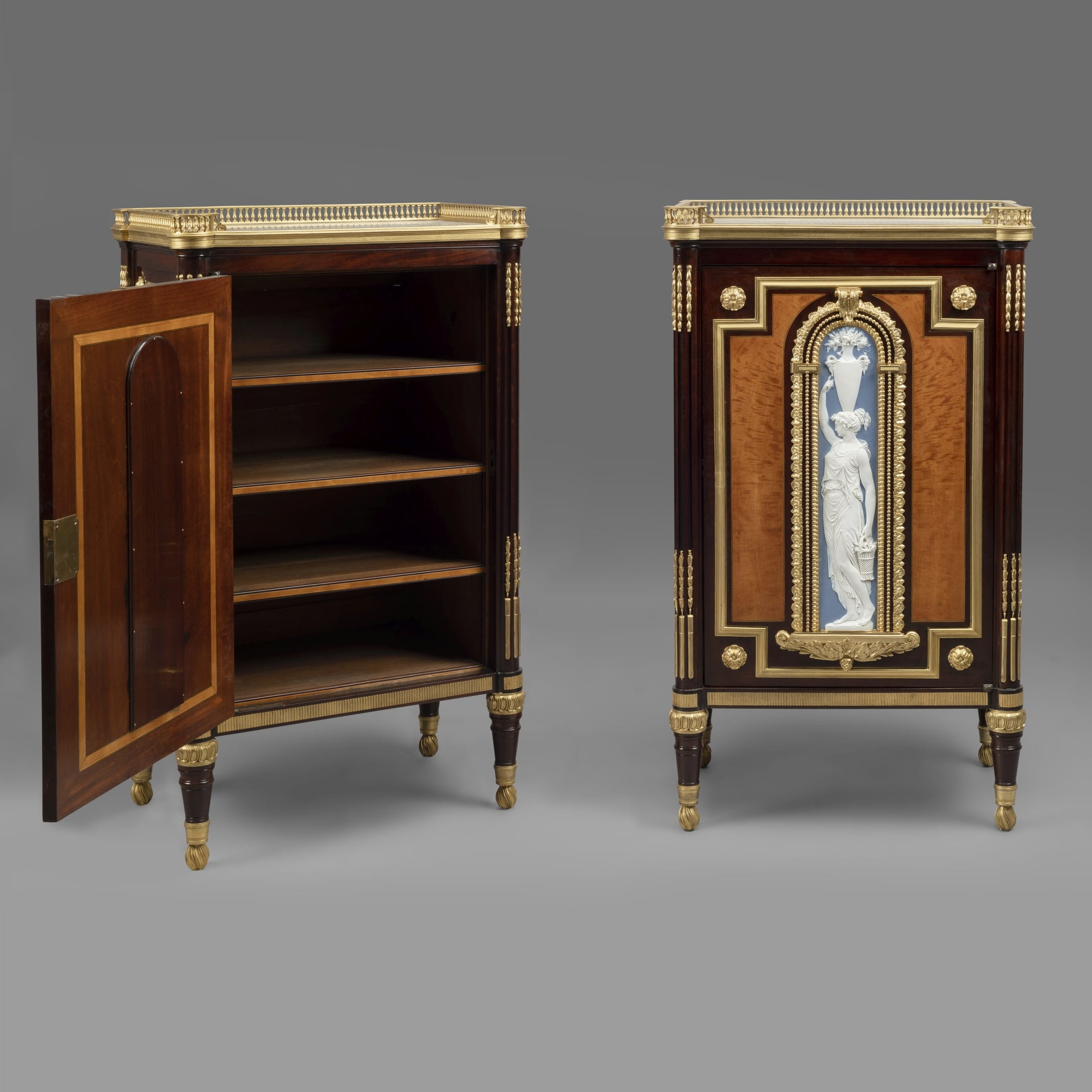 A Pair of Neoclassical Style Porcelain Mounted Side Cabinets - Image 2