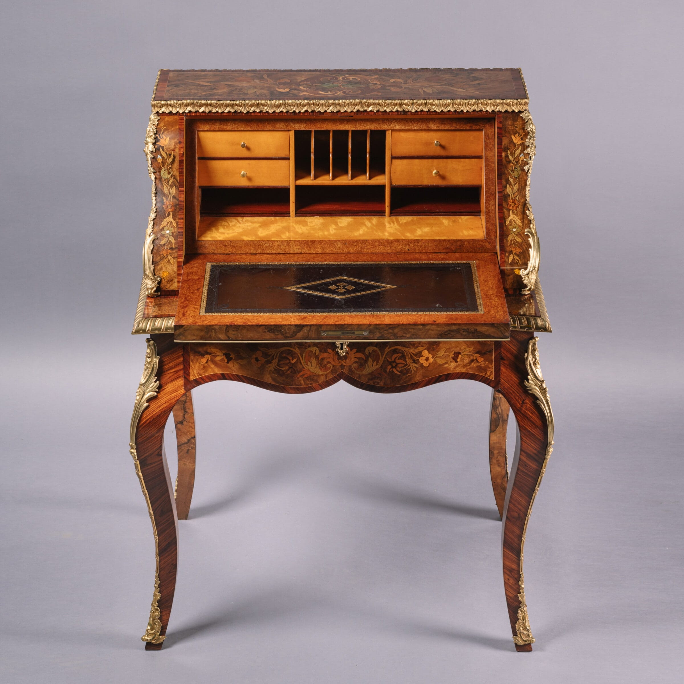 A Fine Victorian Gilt-Bronze Mounted Marquetry Inlaid Bureau De Dame - Image 3