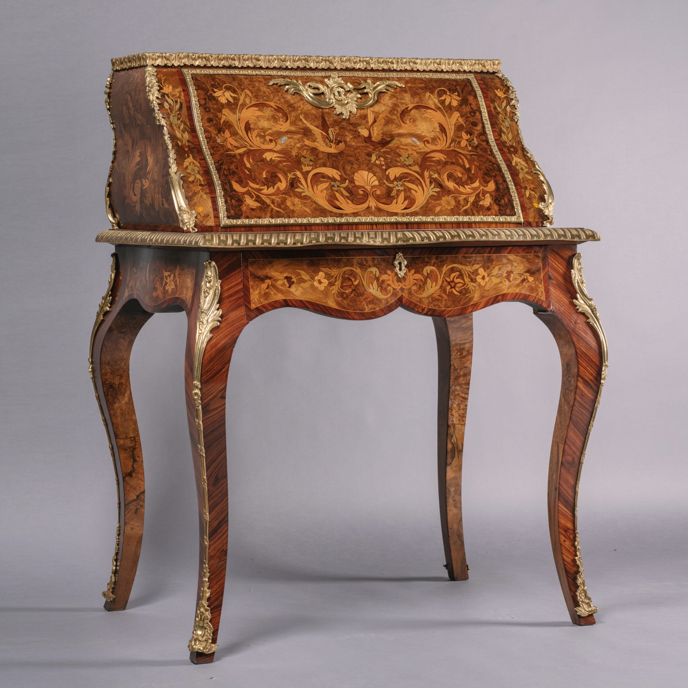 A Fine Victorian Gilt-Bronze Mounted Marquetry Inlaid Bureau De Dame