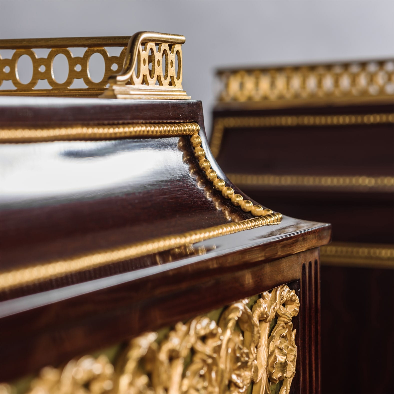 A Fine Pair of Louis XVI Style Gilt Bronze Mounted Mahogany Cabinets - Image 3