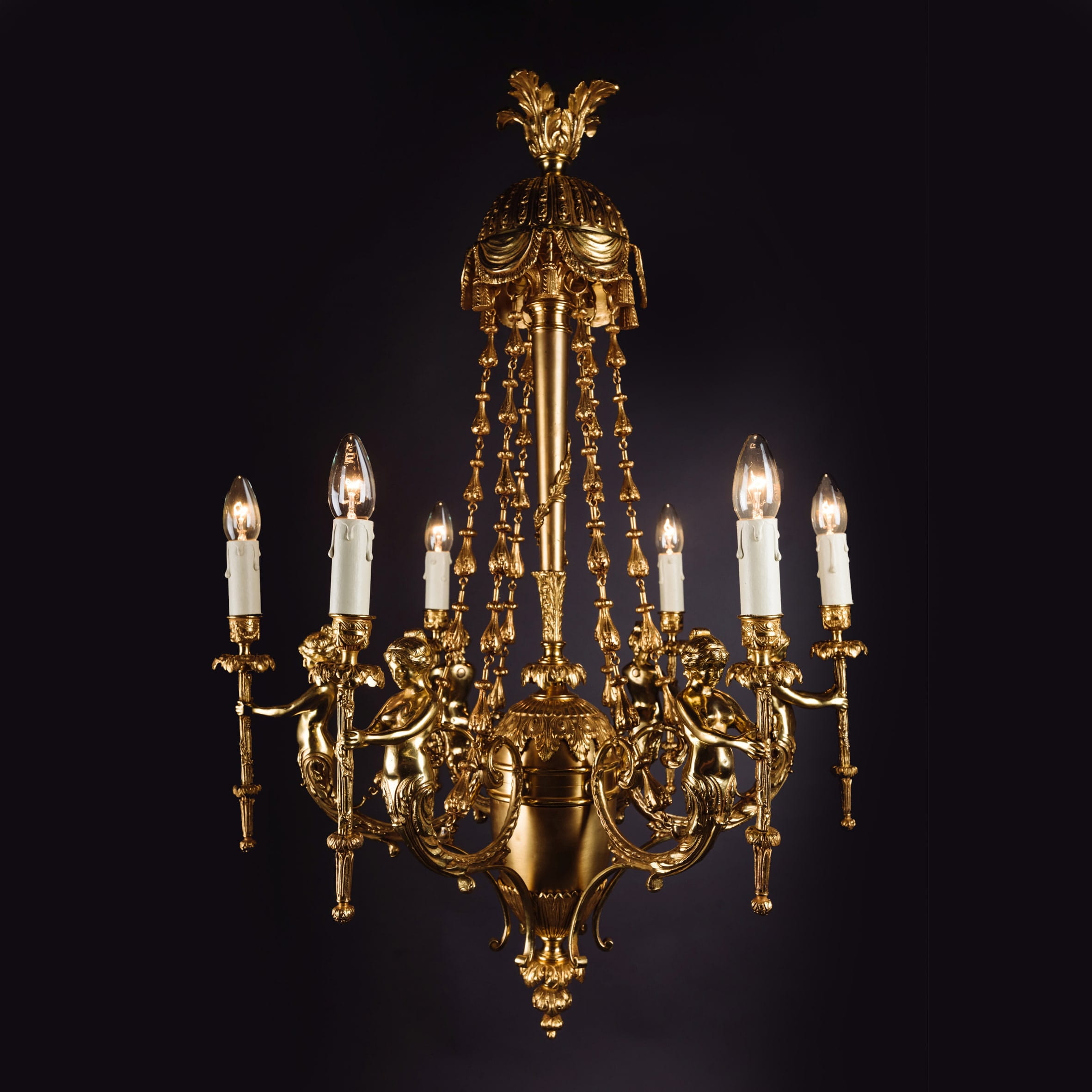 A Fine Gilt-Bronze Six-Light Figural Chandelier - Image 4