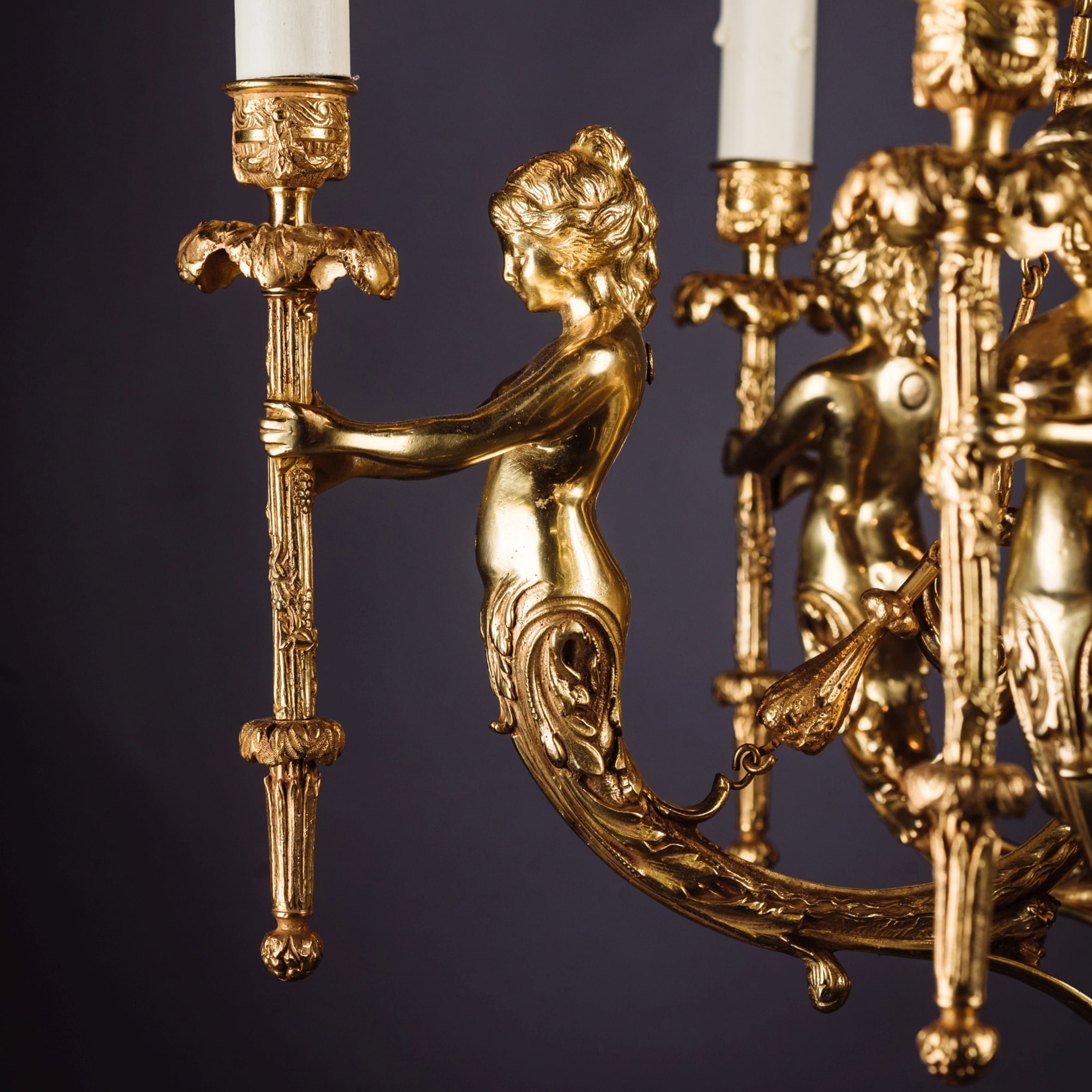 A Fine Gilt-Bronze Six-Light Figural Chandelier - Image 5
