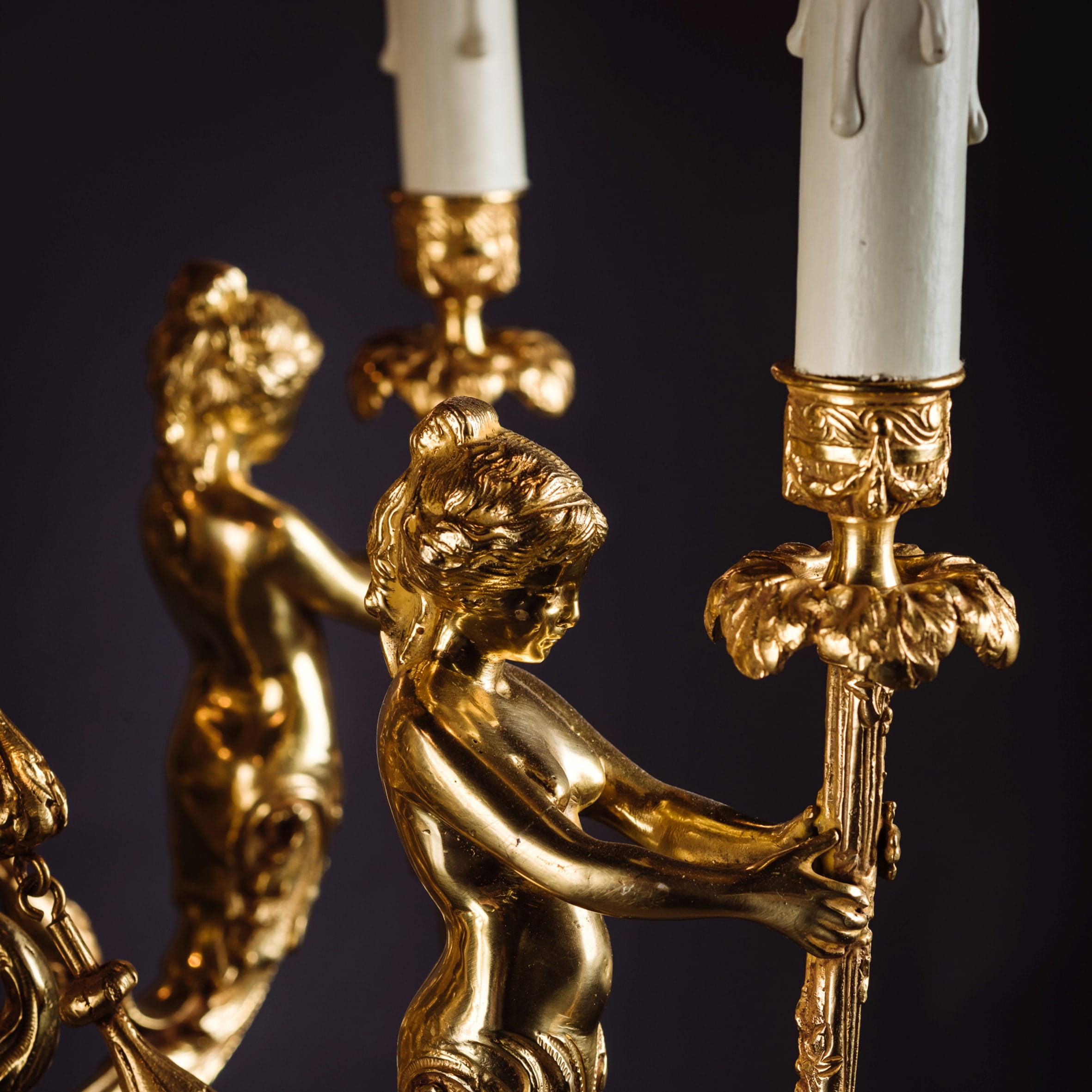 A Fine Gilt-Bronze Six-Light Figural Chandelier - Image 7