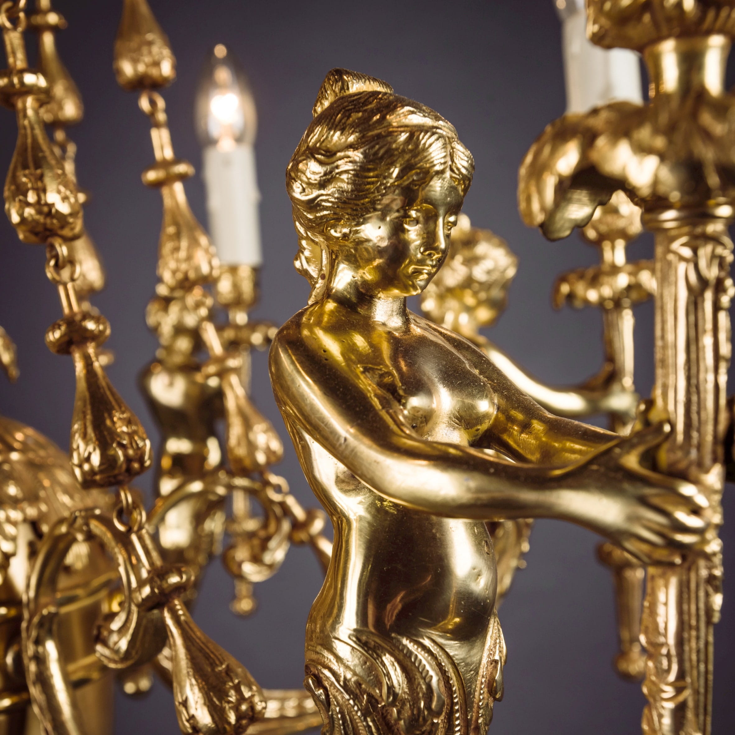 A Fine Gilt-Bronze Six-Light Figural Chandelier - Image 2