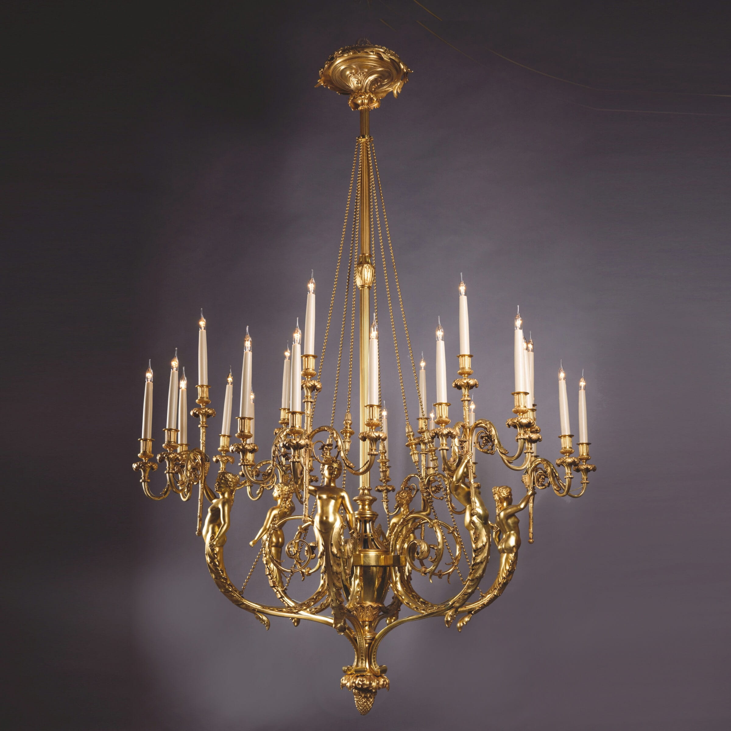 A Magnificent Louis XVI Style Gilt-Bronze Twenty-Four-Light Figural Chandelier