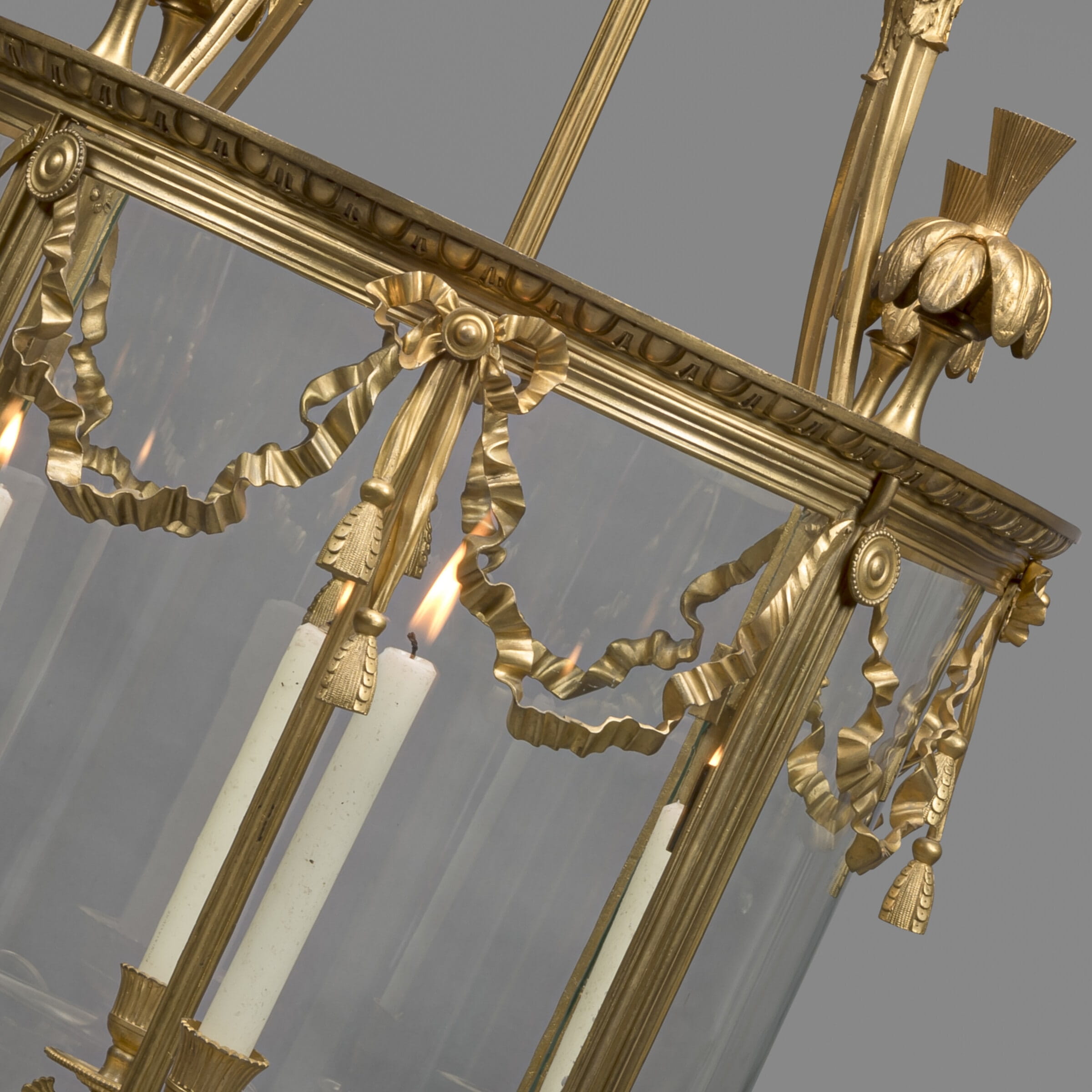 A Large Louis XVI Style Gilt-Bronze Cylindrical Four-Light Lantern - Image 4