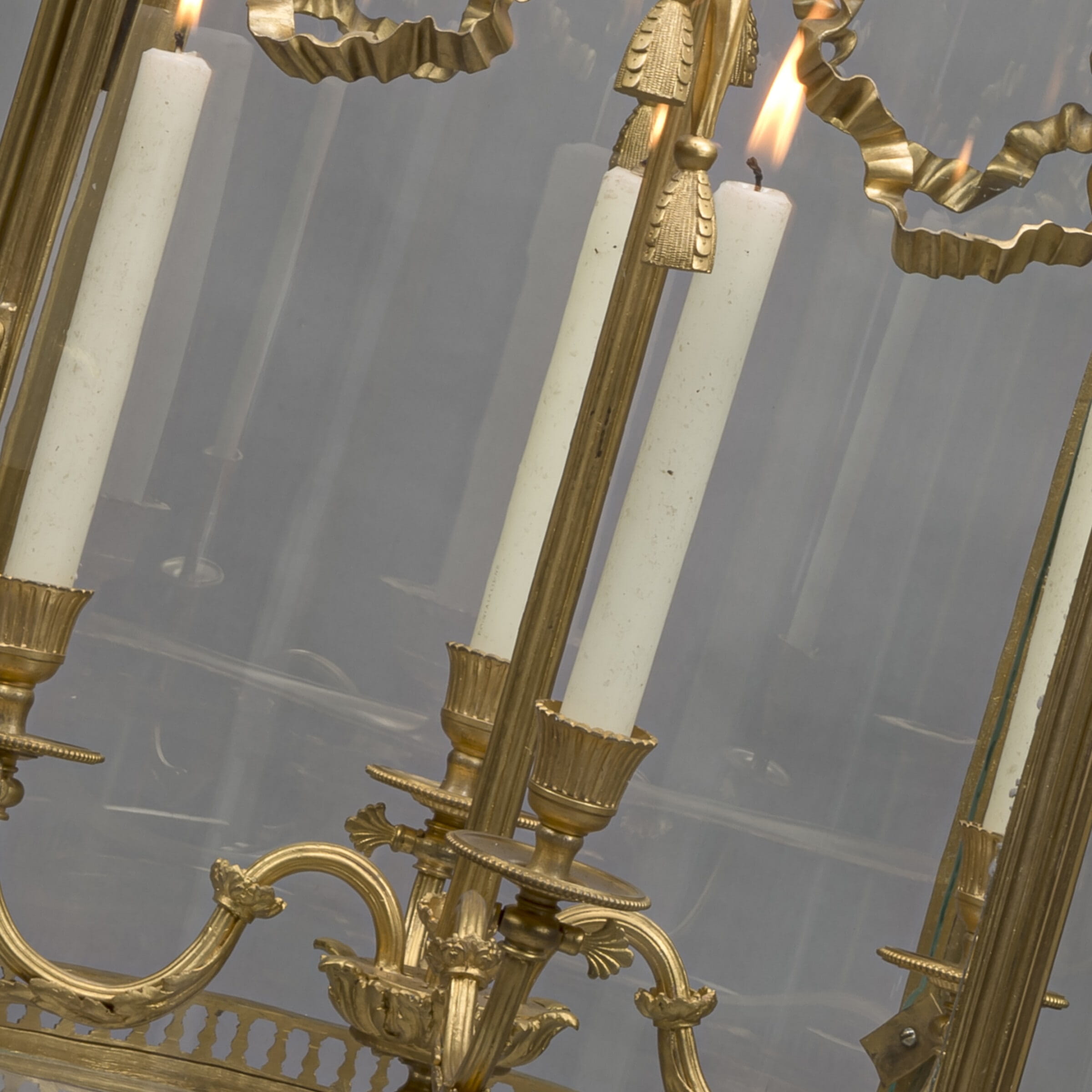 A Large Louis XVI Style Gilt-Bronze Cylindrical Four-Light Lantern - Image 5