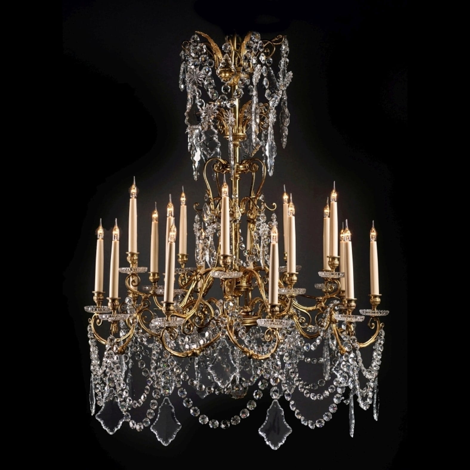 A Fine Louis XV Style Gilt-Bronze and Cut-Crystal Twenty-Light Chandelier