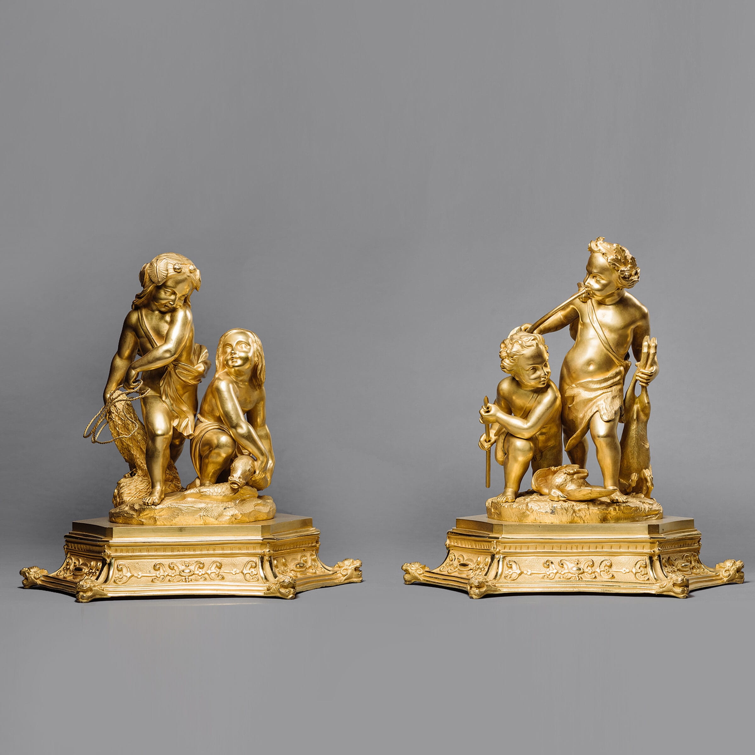 A Pair of Napoleon III Period Gilt-Bronze Figural Groups
