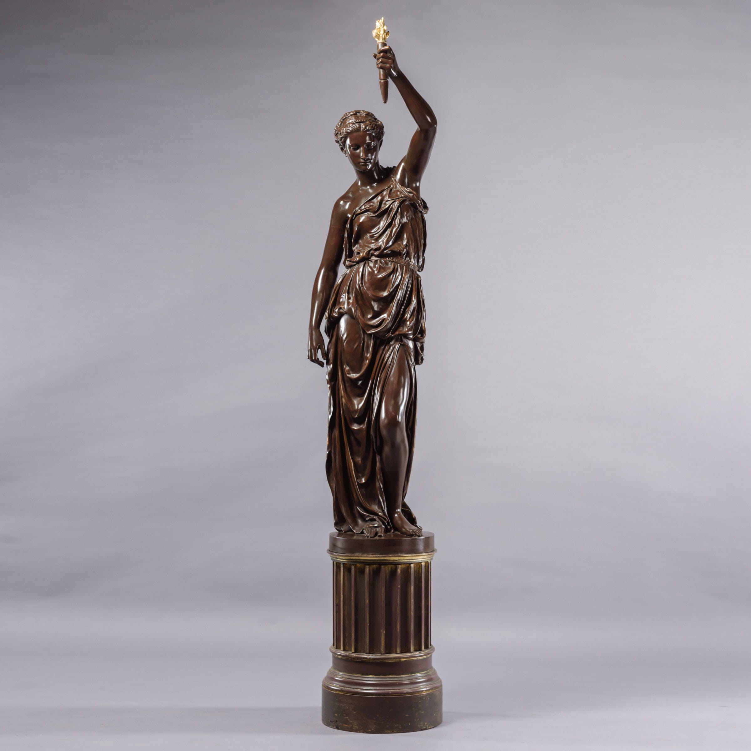 A Patinated Bronze Figural Torchère Cast by Barbedienne
