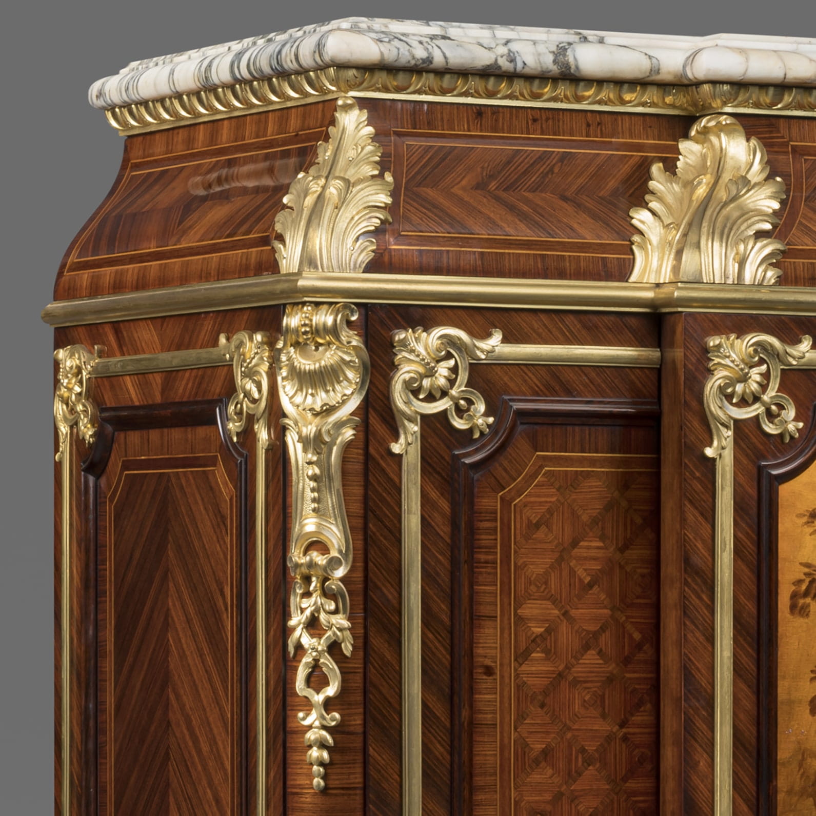 An Exceptional Louis XV Style Gilt-Bronze And Vernis Martin Mounted Parquetry Side Cabinet - Image 8