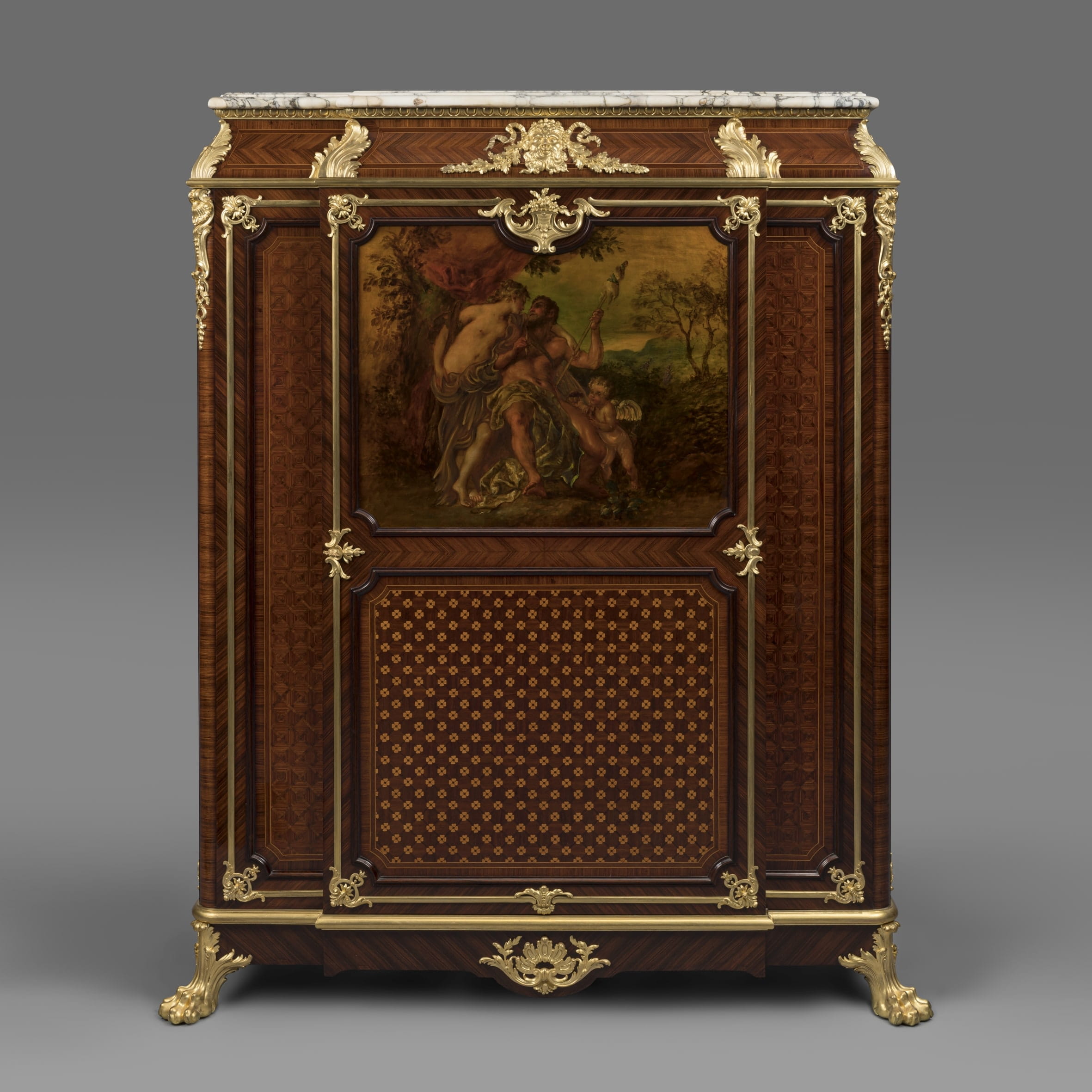 An Exceptional Louis XV Style Gilt-Bronze And Vernis Martin Mounted Parquetry Side Cabinet - Image 2