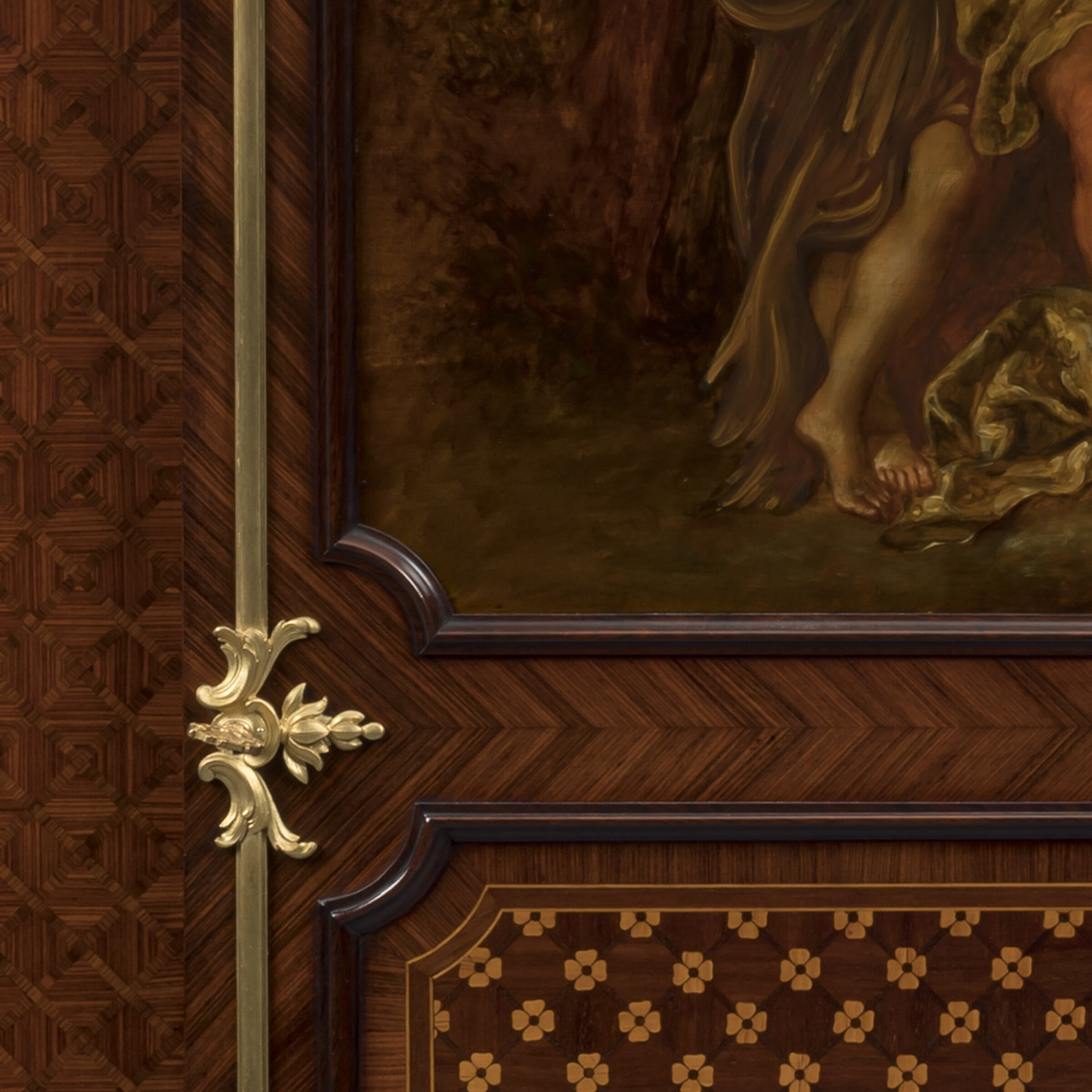 An Exceptional Louis XV Style Gilt-Bronze And Vernis Martin Mounted Parquetry Side Cabinet - Image 6
