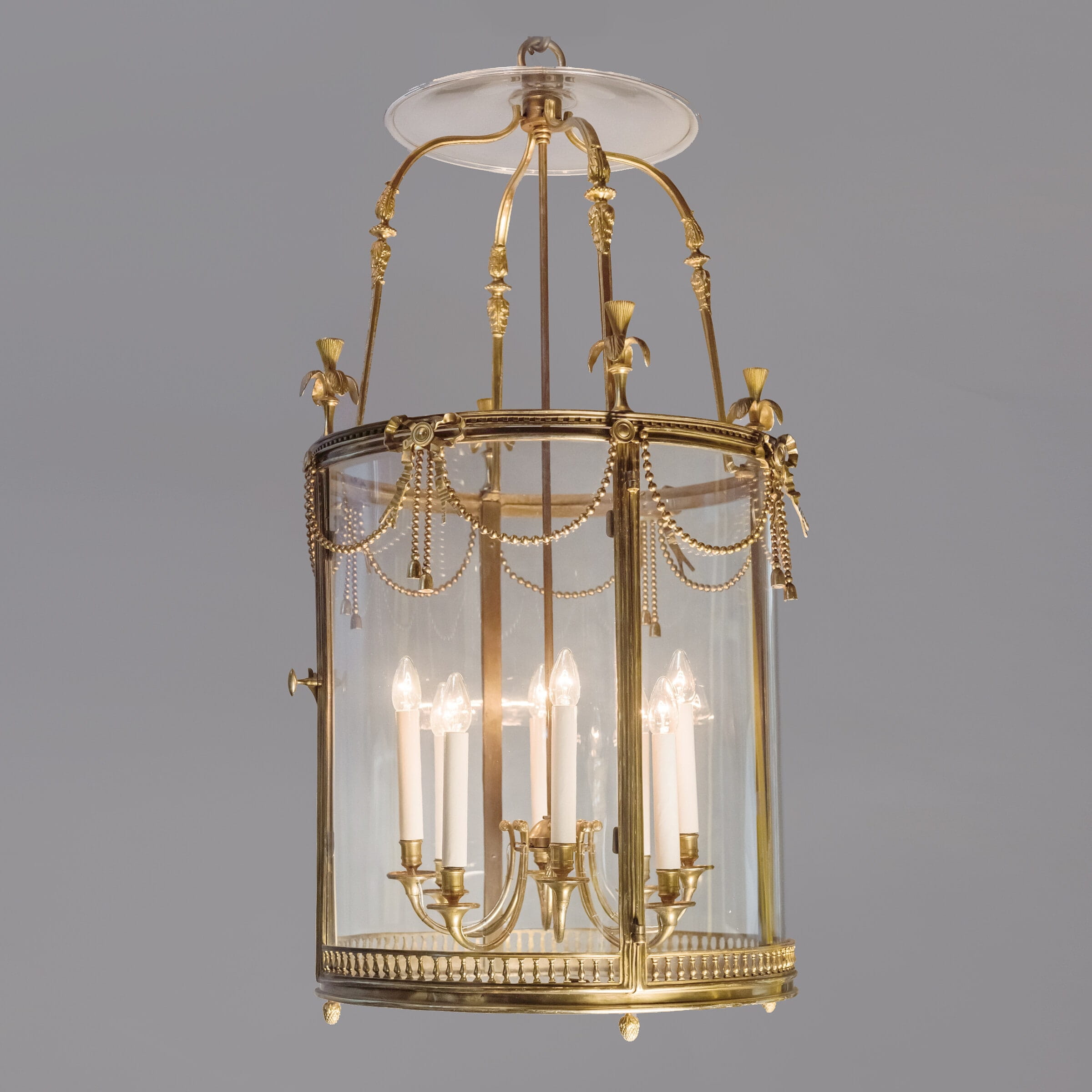 A Louis XVI Style Gilt-Bronze Cylindrical Eight-Light Lantern