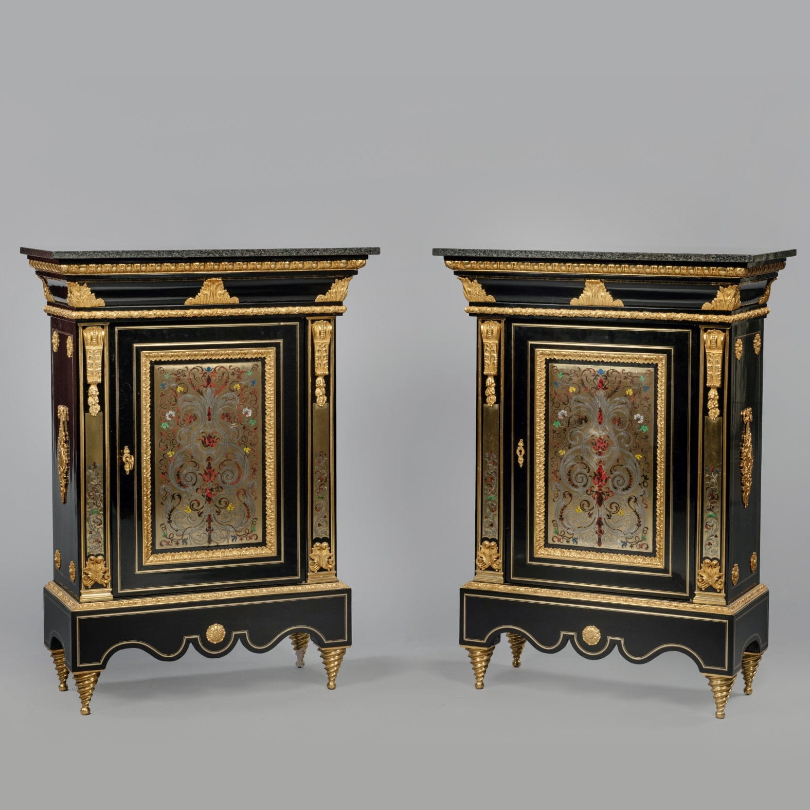 A Fine Pair of Napoleon III Gilt-Bronze, Cut-Brass and Boulle Marquetry Cabinets - Image 3