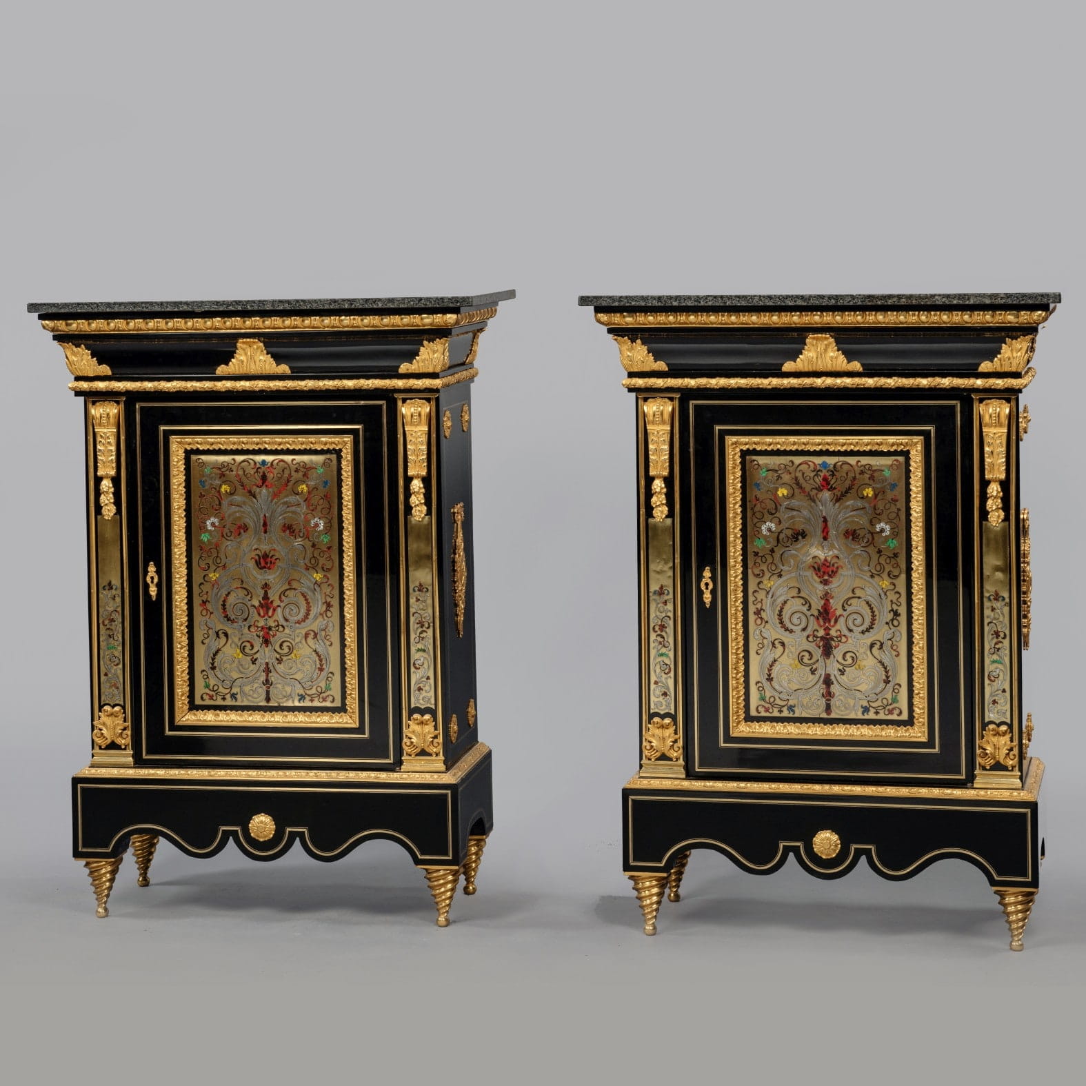 A Fine Pair of Napoleon III Gilt-Bronze, Cut-Brass and Boulle Marquetry Cabinets - Image 2