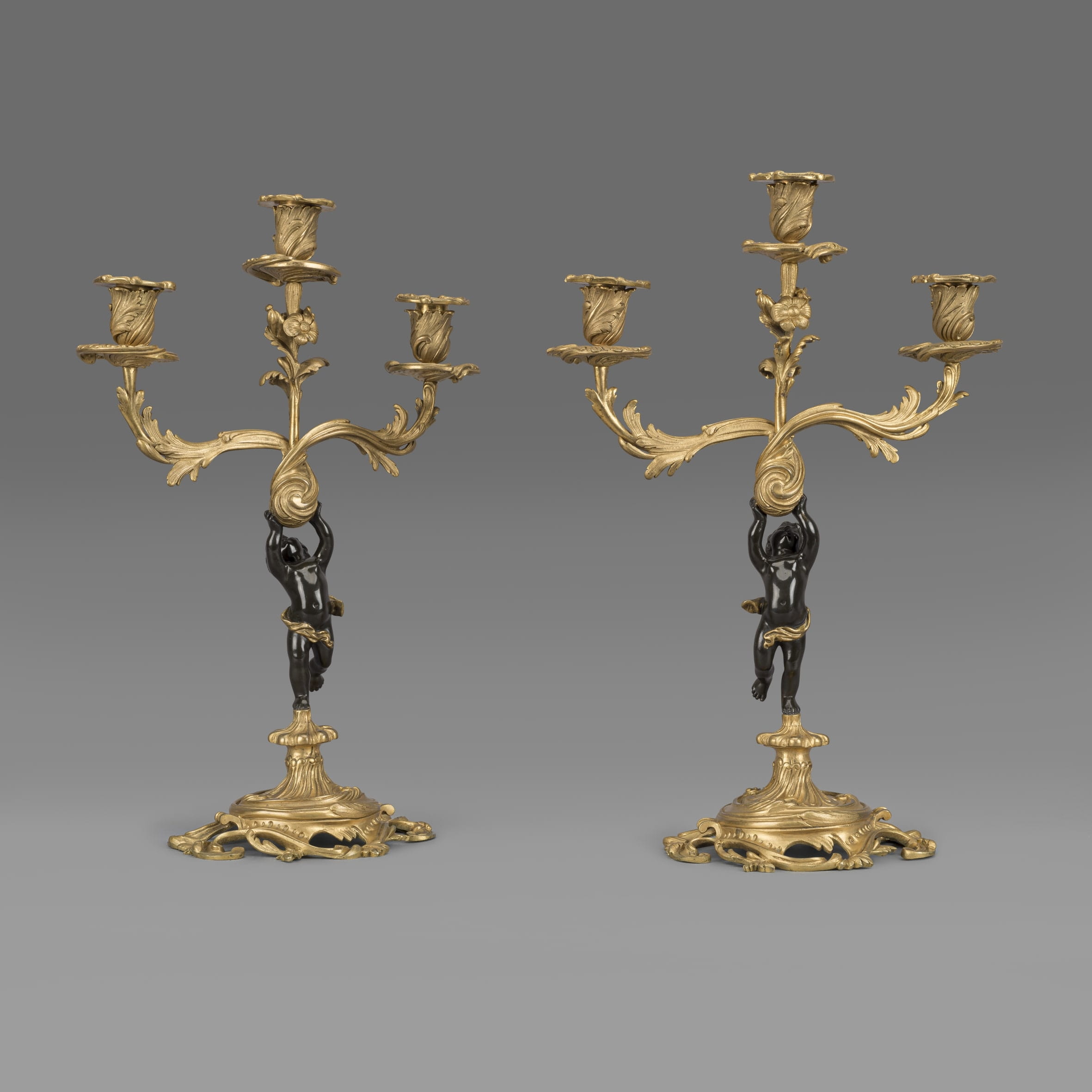 A Fine Louis XV Style Gilt and Patinated Bronze Figural Clock Garniture - Image 3