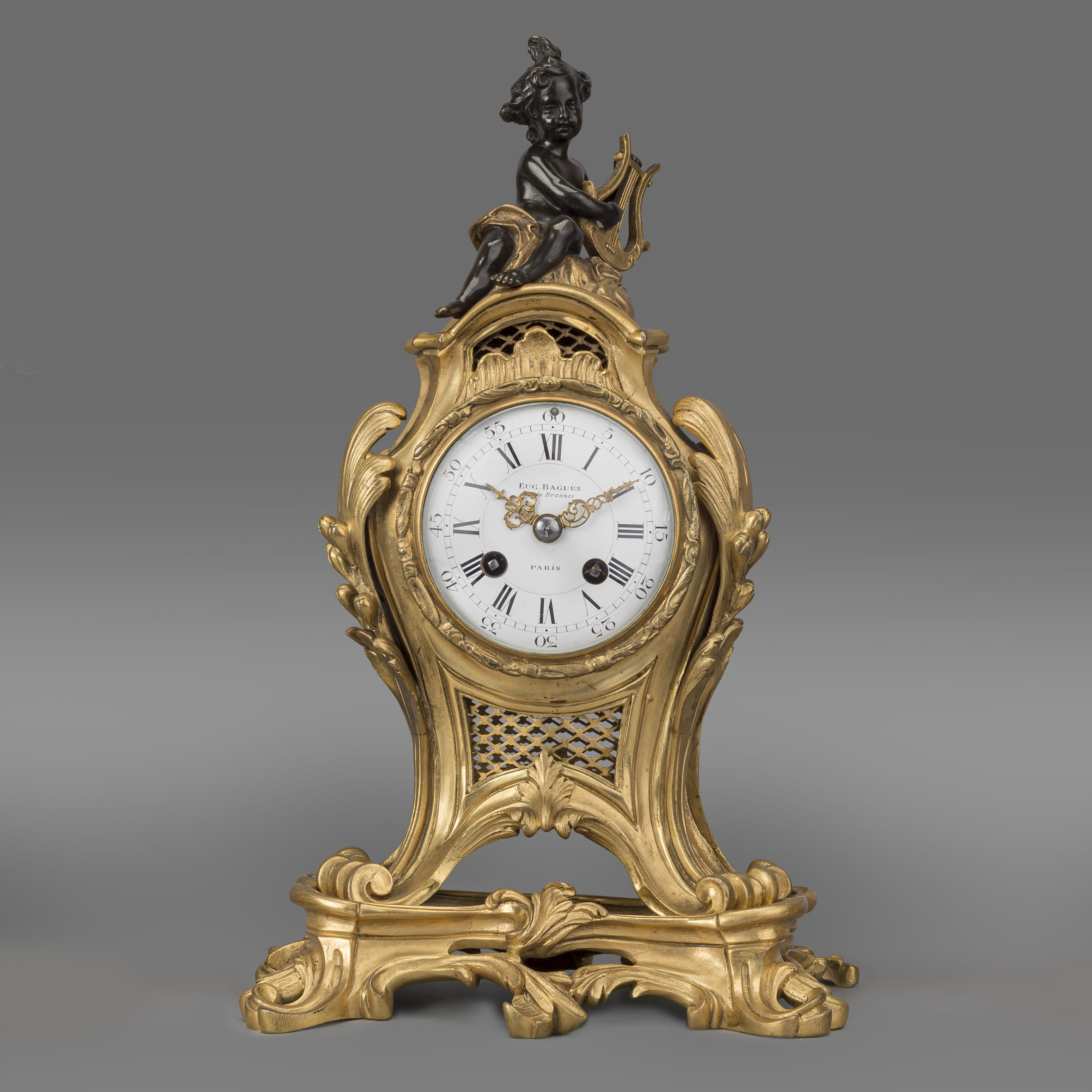 A Fine Louis XV Style Gilt and Patinated Bronze Figural Clock Garniture - Image 2
