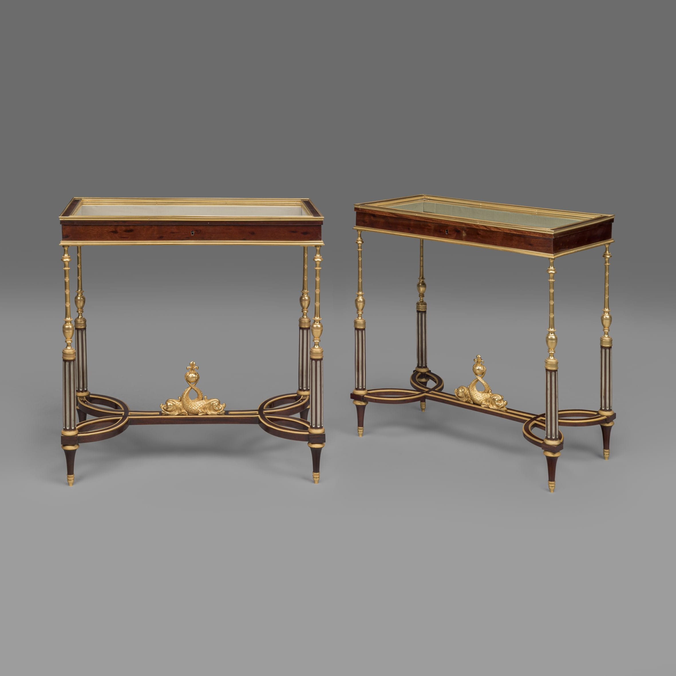 A Rare Pair of Louis XVI Style Gilt-Bronze Mounted Vitrine Tables In The Manner of Weisweiler By Georges-François Alix