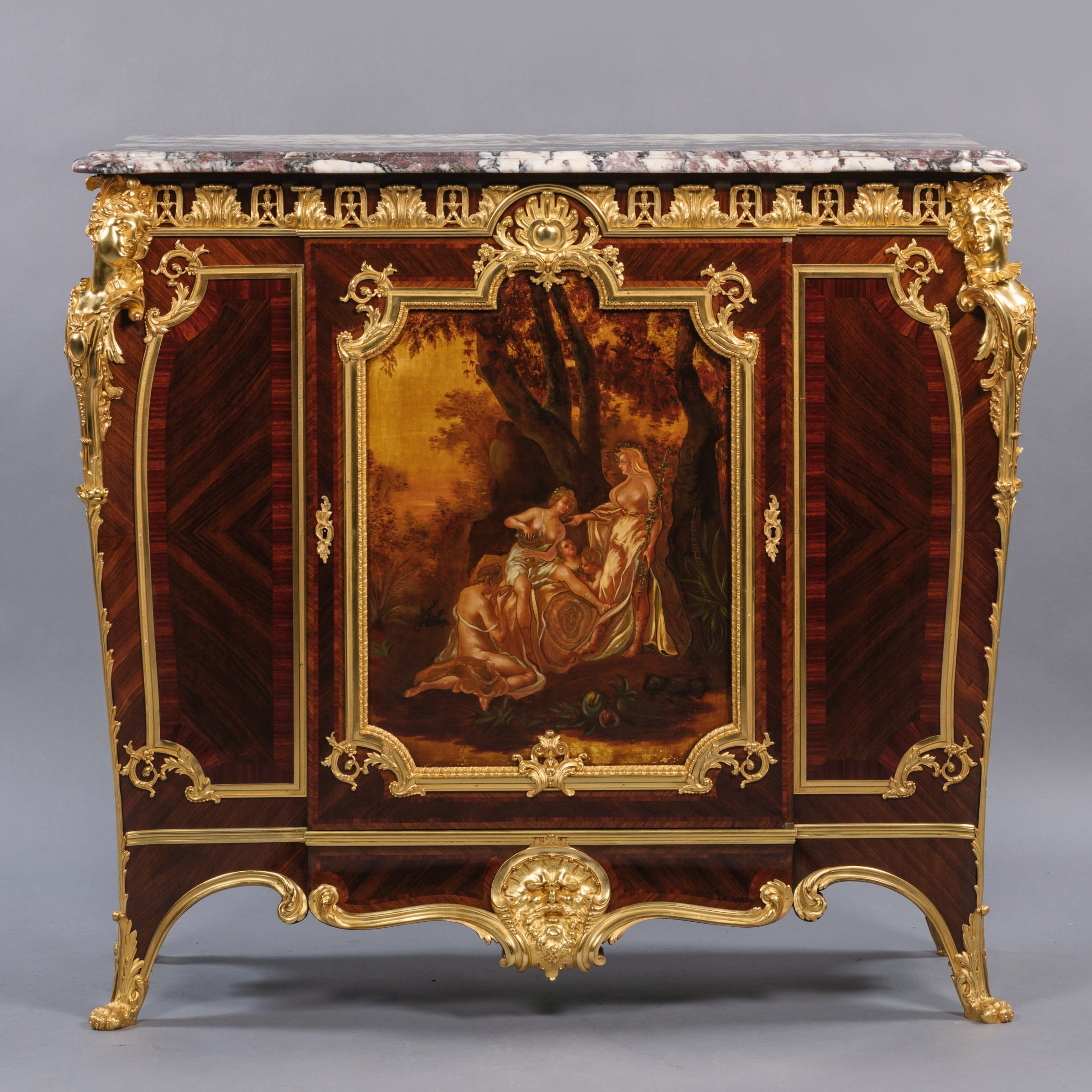A Fine Vernis Martin Gilt-Bronze Mounted Side Cabinet with A Marble Top - Image 4