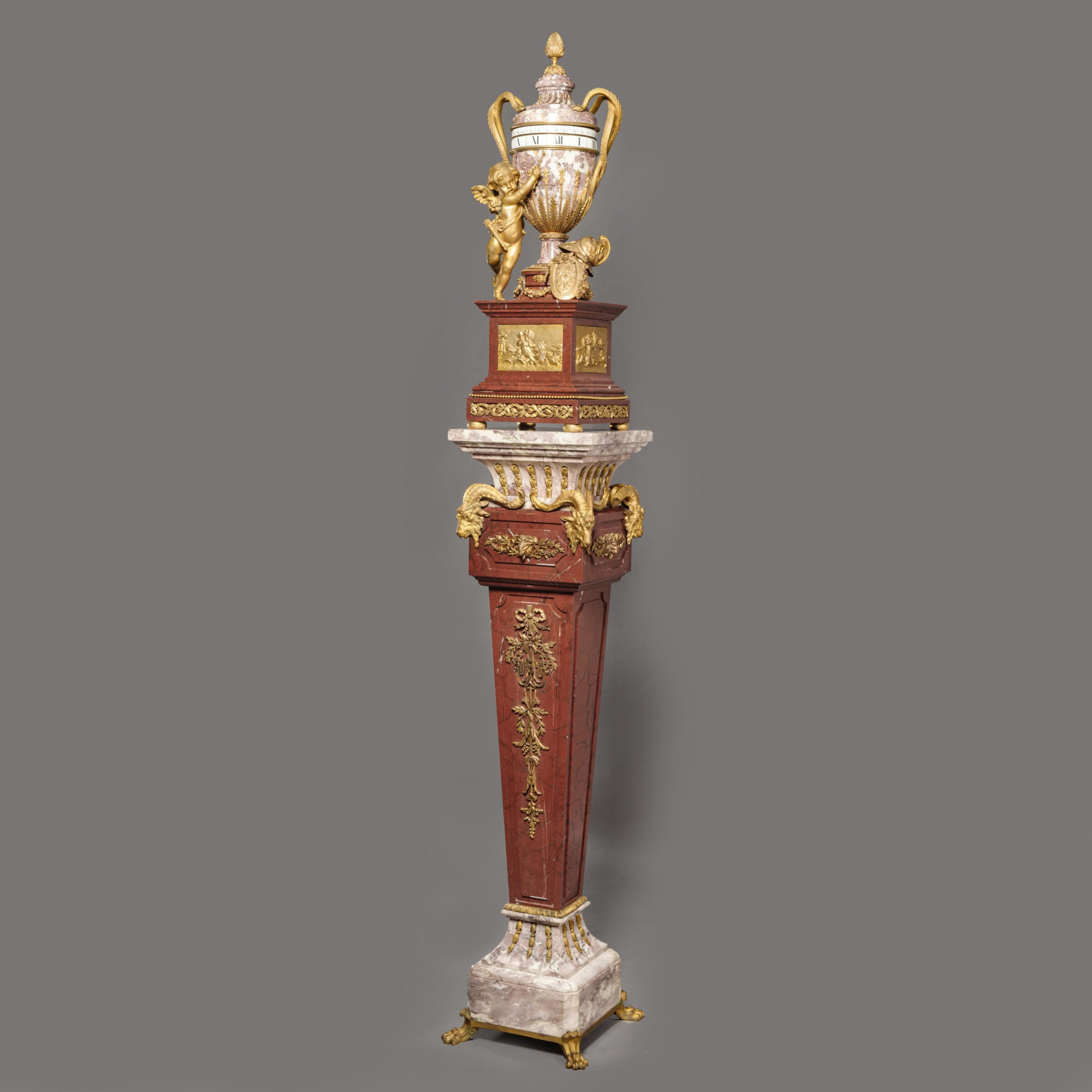 A Rare Louis XVI Style Gilt-Bronze Mounted Marble Annular Dial Pedestal Clock In The Manner of Jean-André and Jean-Baptiste Lepaute - Image 6