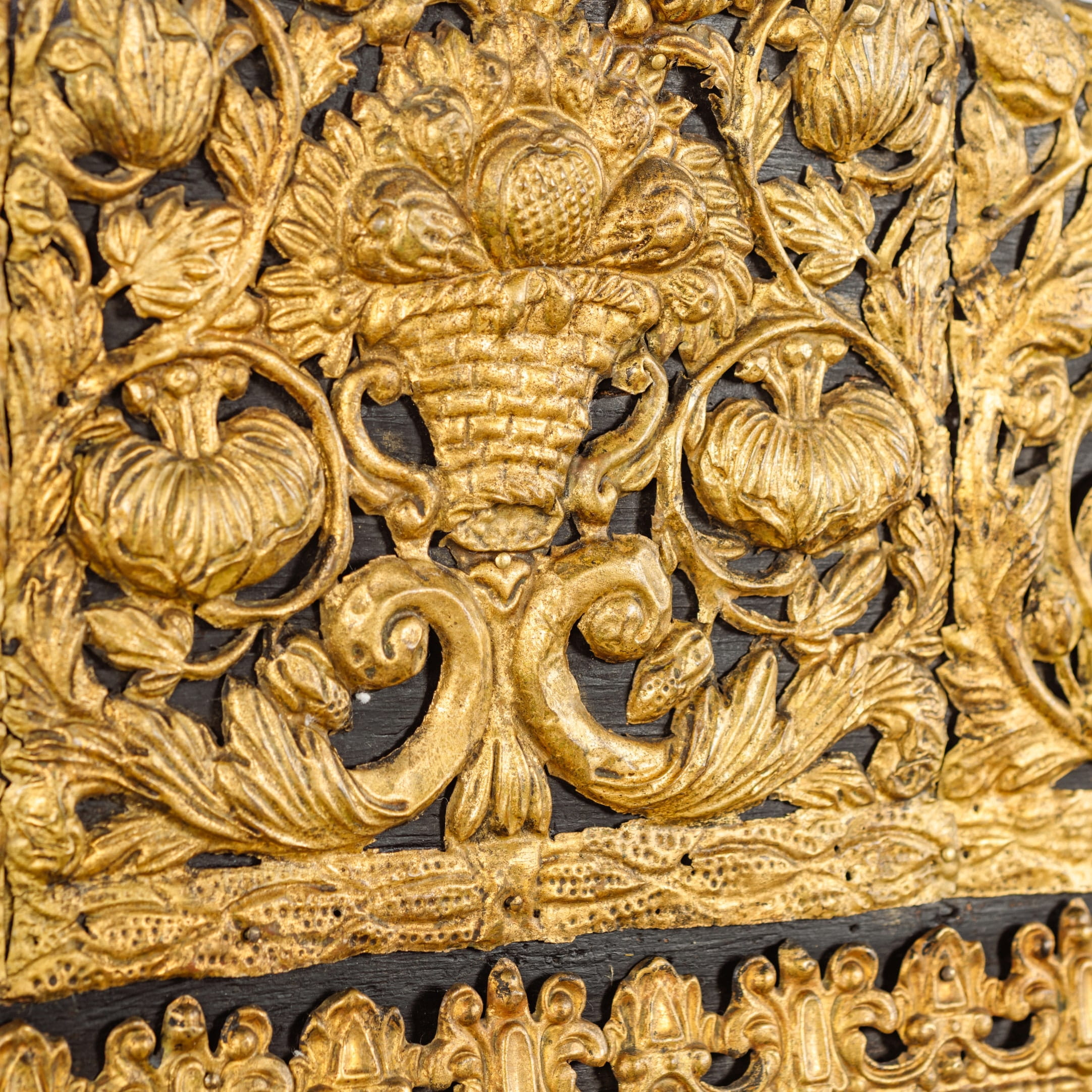 A Fine Dutch Ebonised and Repousse Gilt-Metal Cushion Mirror - Image 2