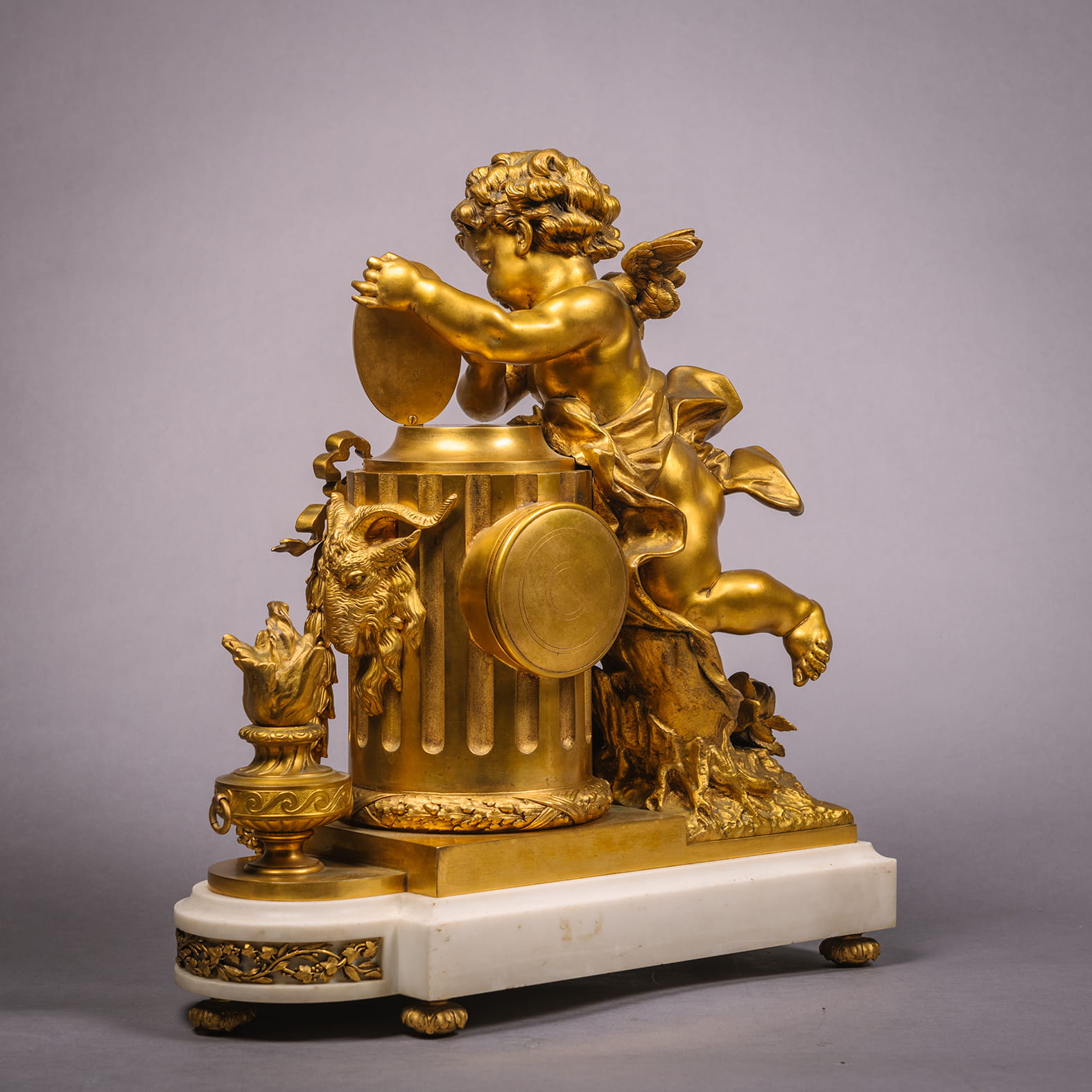 A Louis XVI Style Gilt-Bronze and Sèvres Style Porcelain Mounted Figural Clock, Allegorical of the Arts - Image 7