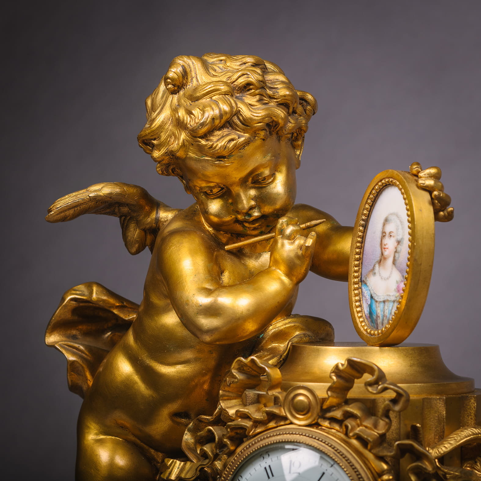 A Louis XVI Style Gilt-Bronze and Sèvres Style Porcelain Mounted Figural Clock, Allegorical of the Arts - Image 3
