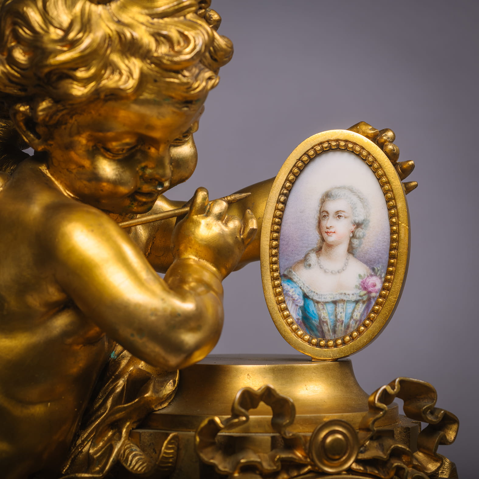 A Louis XVI Style Gilt-Bronze and Sèvres Style Porcelain Mounted Figural Clock, Allegorical of the Arts - Image 4