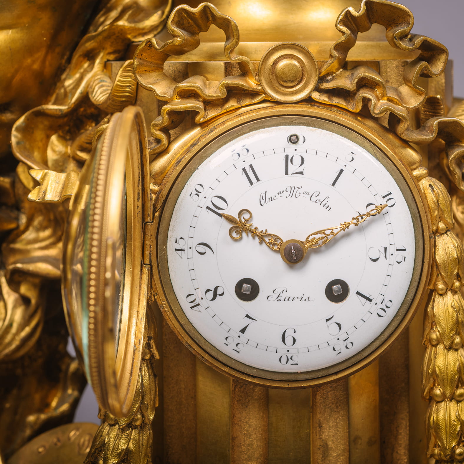 A Louis XVI Style Gilt-Bronze and Sèvres Style Porcelain Mounted Figural Clock, Allegorical of the Arts - Image 6