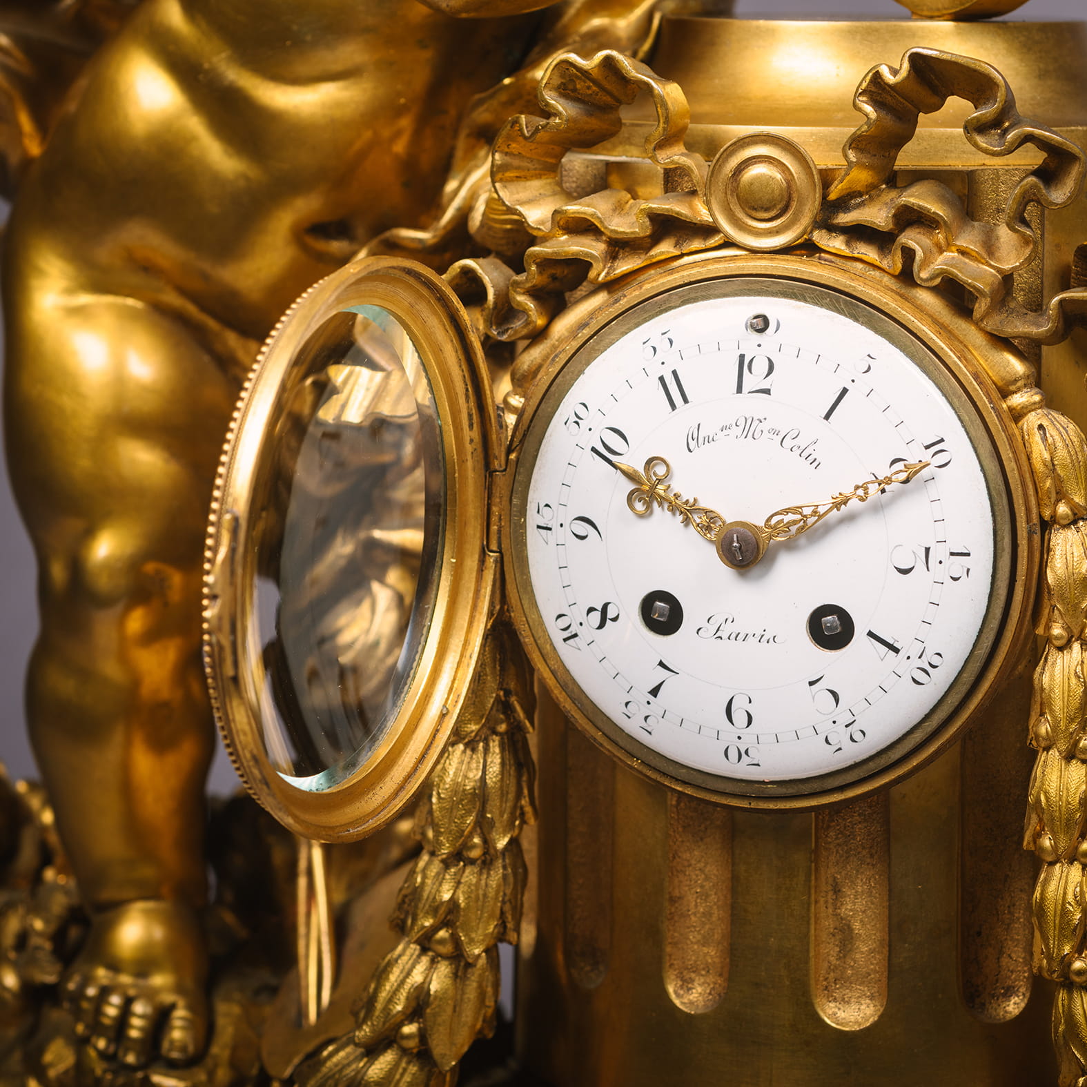 A Louis XVI Style Gilt-Bronze and Sèvres Style Porcelain Mounted Figural Clock, Allegorical of the Arts - Image 5