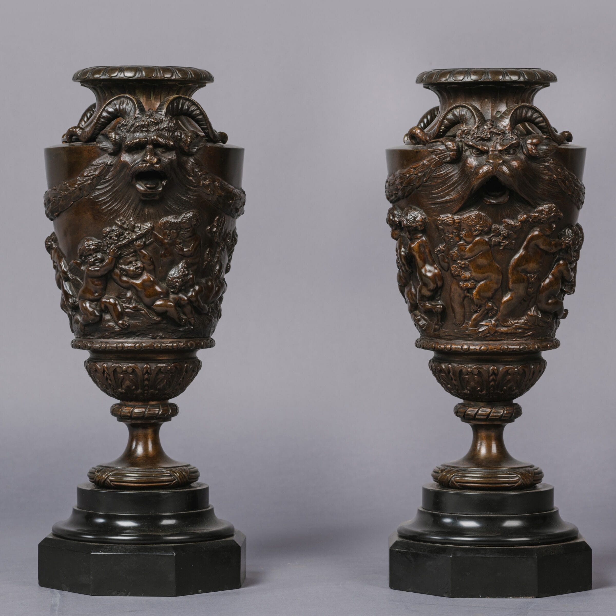A Fine Pair of Patinated Bronze Bacchanalian Vases - Image 2