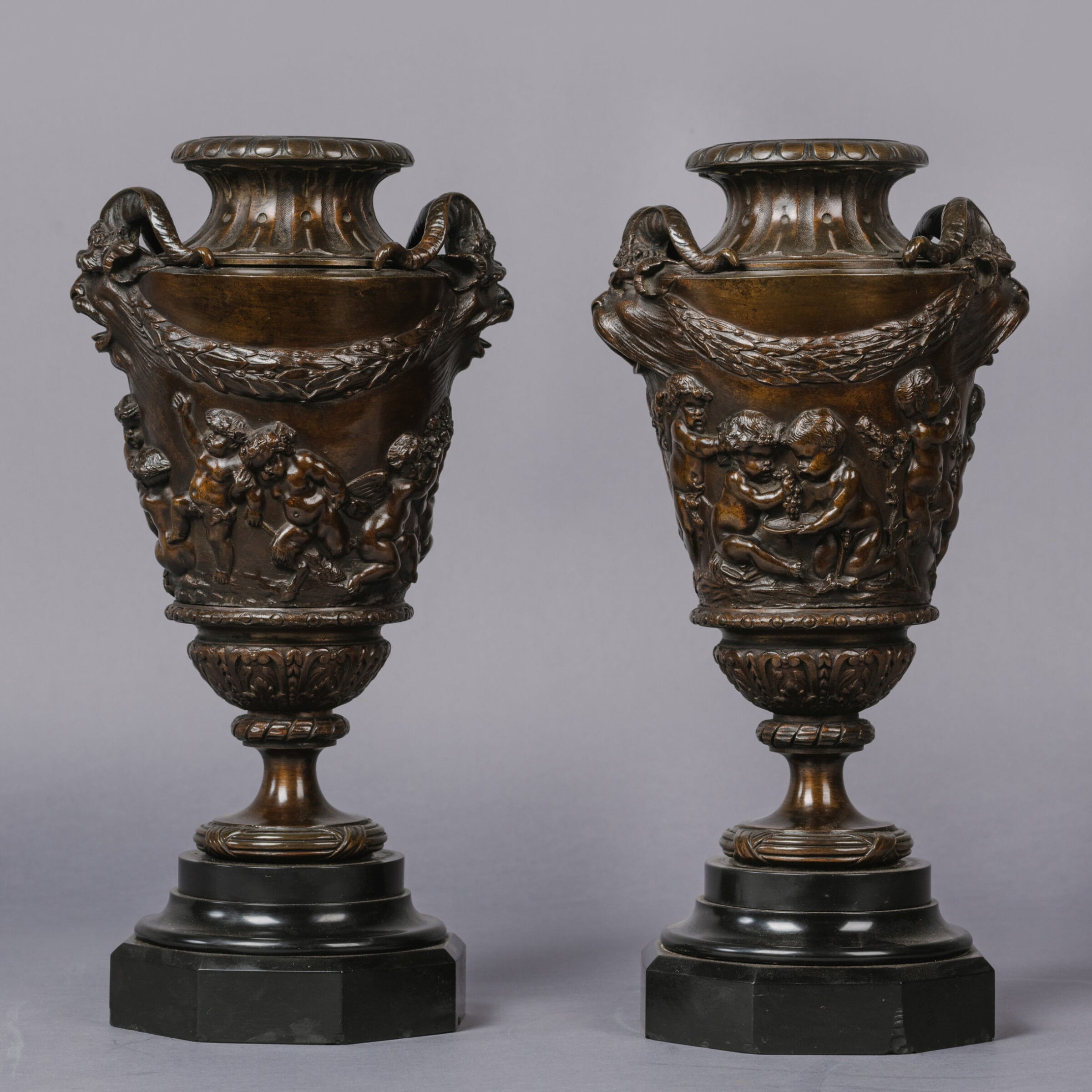 A Fine Pair of Patinated Bronze Bacchanalian Vases - Image 3